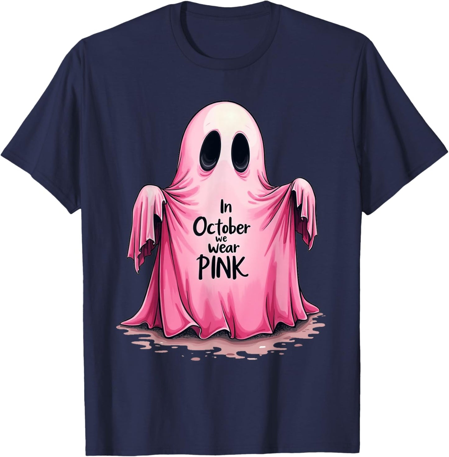 Pink Ghost Solidarity Fight Breast Cancer Halloween T-Shirt - T-Shirt | Navy