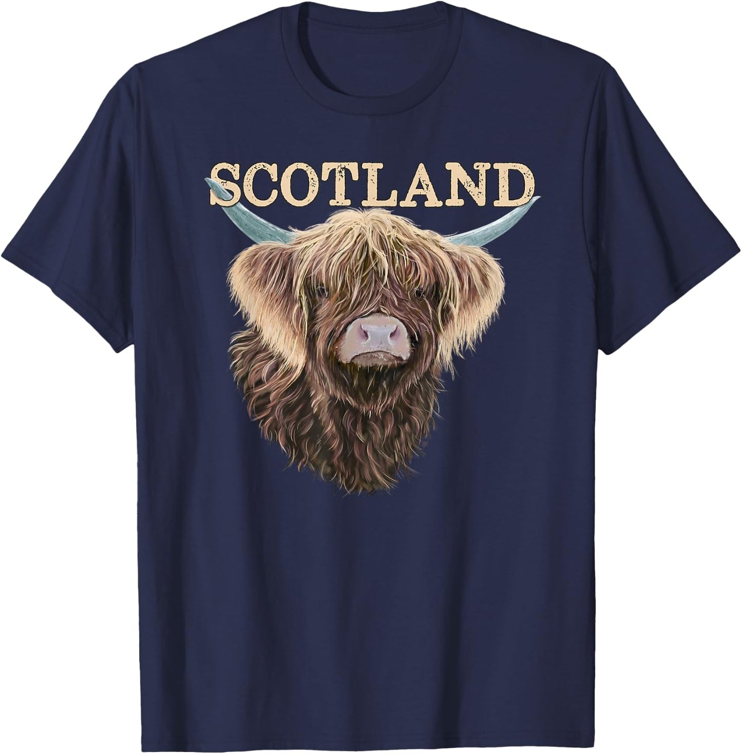 Scottish Highland Cow With Scotland Slogan T-Shirt - T-Shirt | Navy