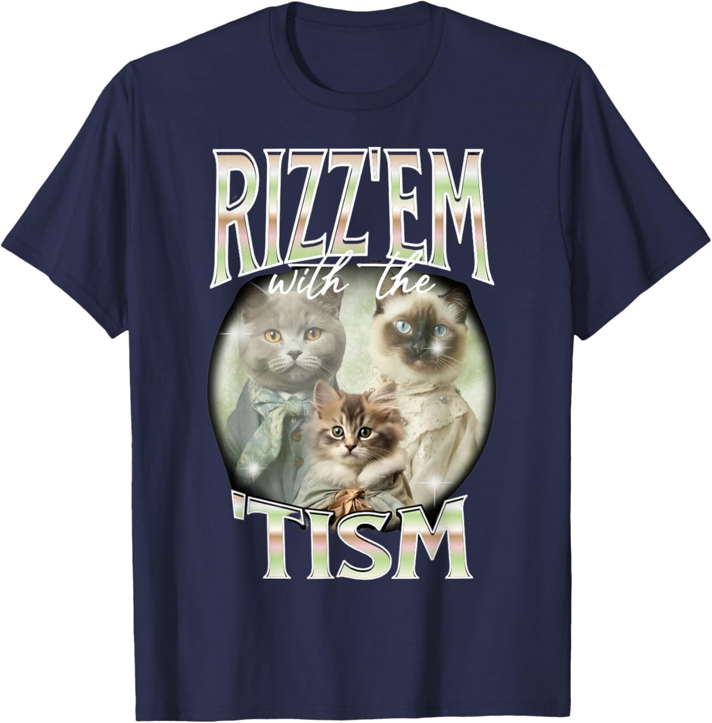 Rizz Em with The Tism Cat Autistic 90s Bootleg Rap Top T-Shirt - T-Shirt | Navy