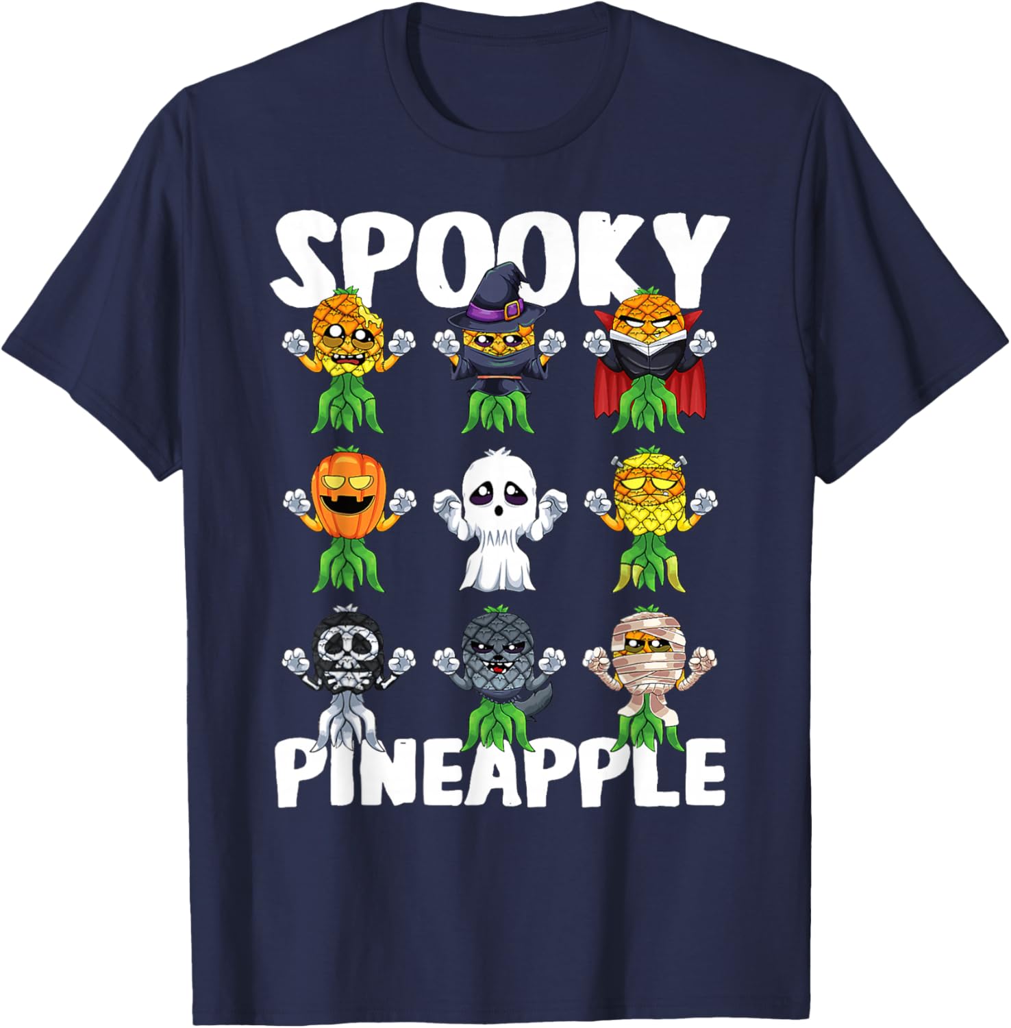 Spooky Pineapple Halloween Swinger Upside Down Pineapple T-Shirt - T-Shirt | Navy