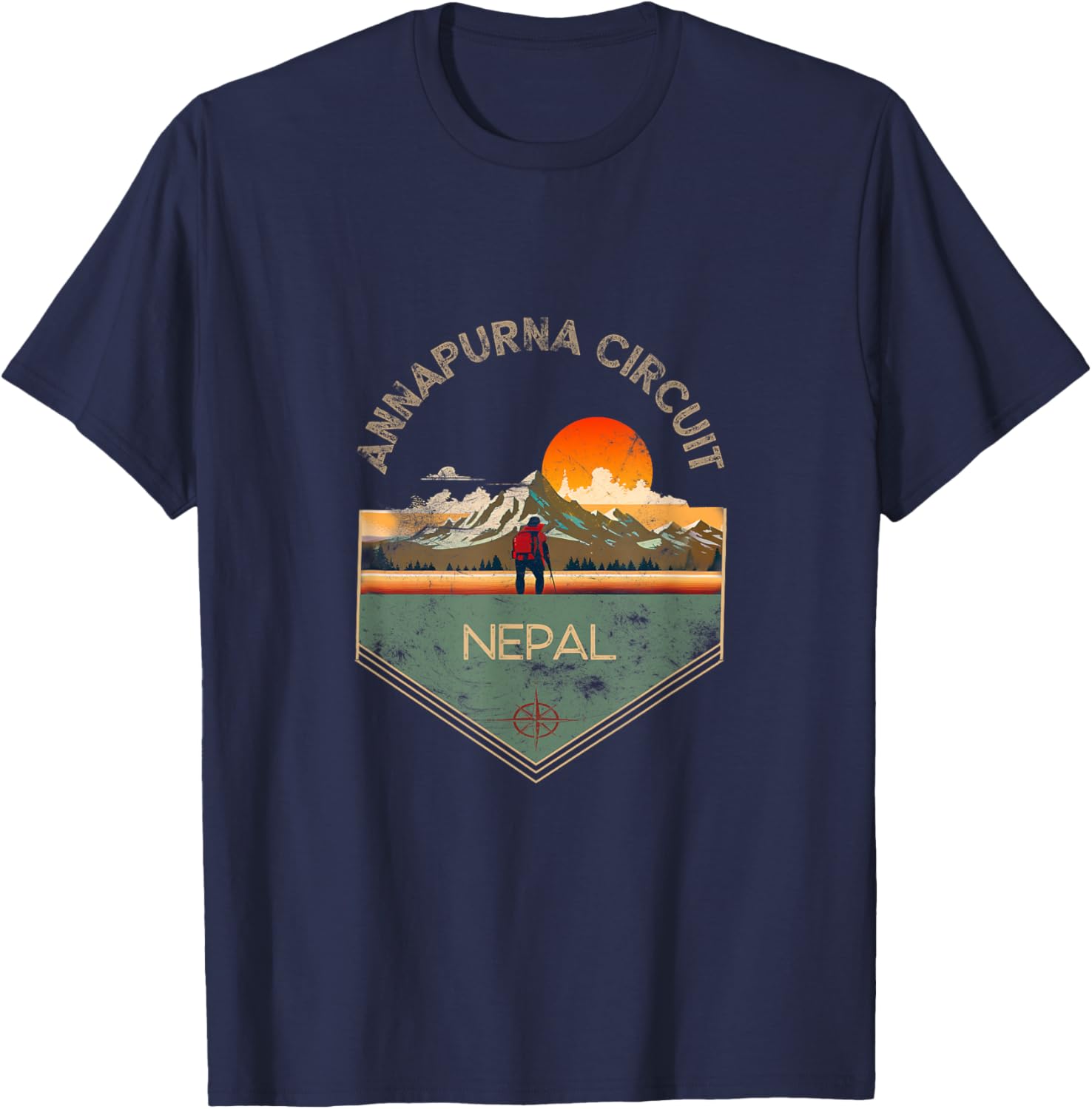 Annapurna Circuit Retro Vintage Hiking Apparel - Souvenir T-Shirt - T-Shirt | Navy