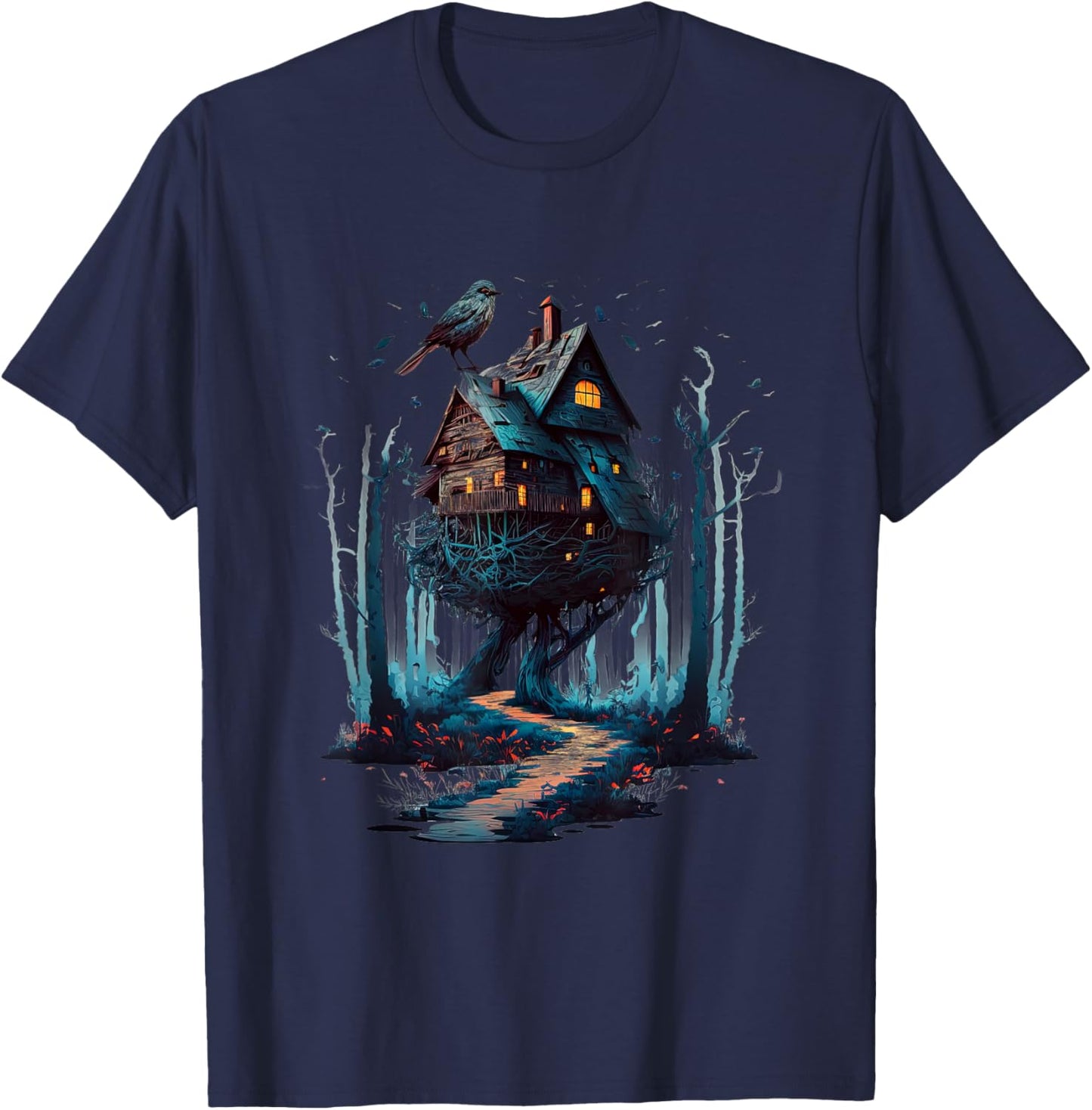 Walking House on Chicken Legs Slavic folklore Baba Yaga Art T-Shirt - T-Shirt | Navy