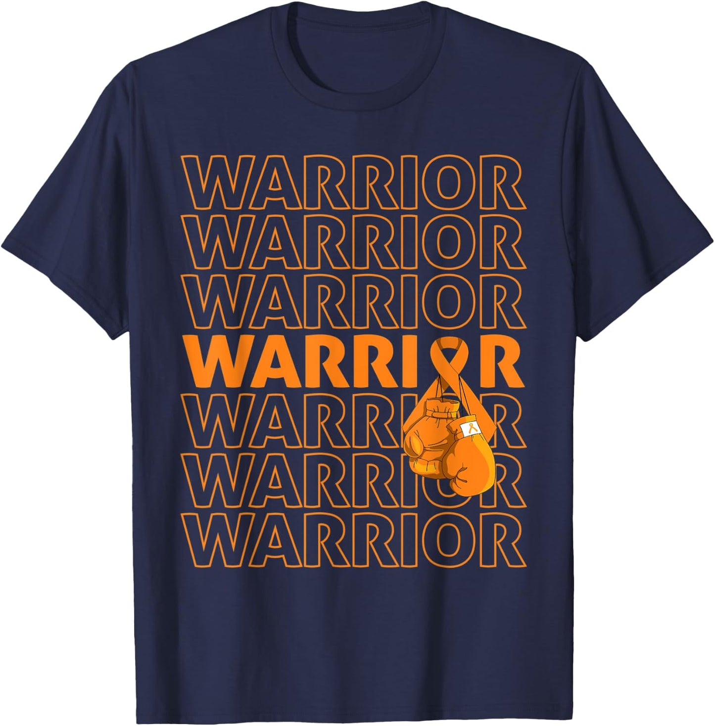 Leukemia Awareness Warrior Orange Ribbon Boxing Gloves T-Shirt - T-Shirt | Navy