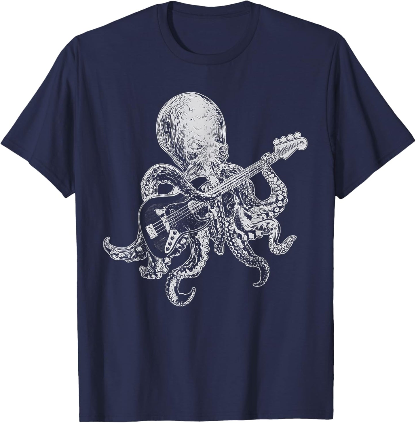 Octopus Playing Bass Guitar Shirt Dad Octopus Lover T-Shirt - T-Shirt | Navy