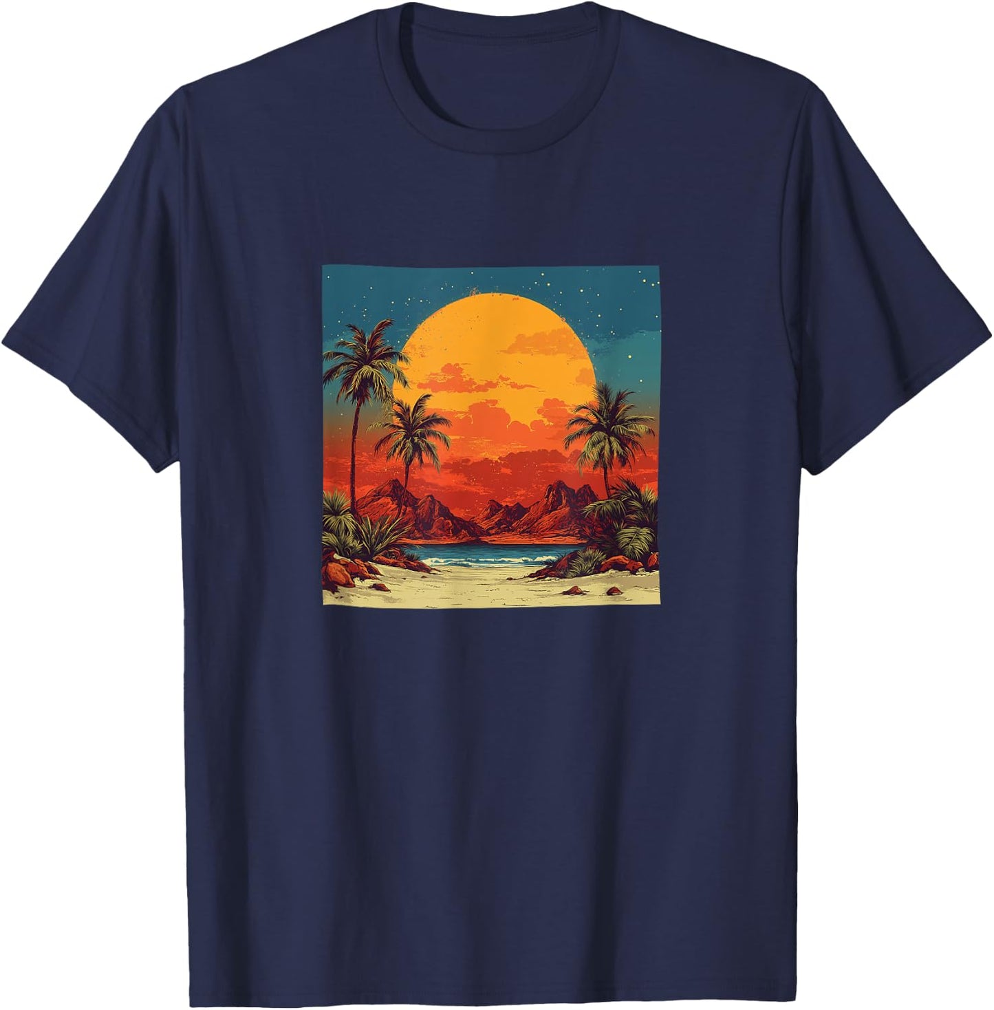 Desert Oasis Vintage Landscape Graphic T-Shirt - T-Shirt | Navy