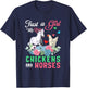 Just A Girl Who Loves Chickens And Horses Floral Farmer T-Shirt - T-Shirt | Navy