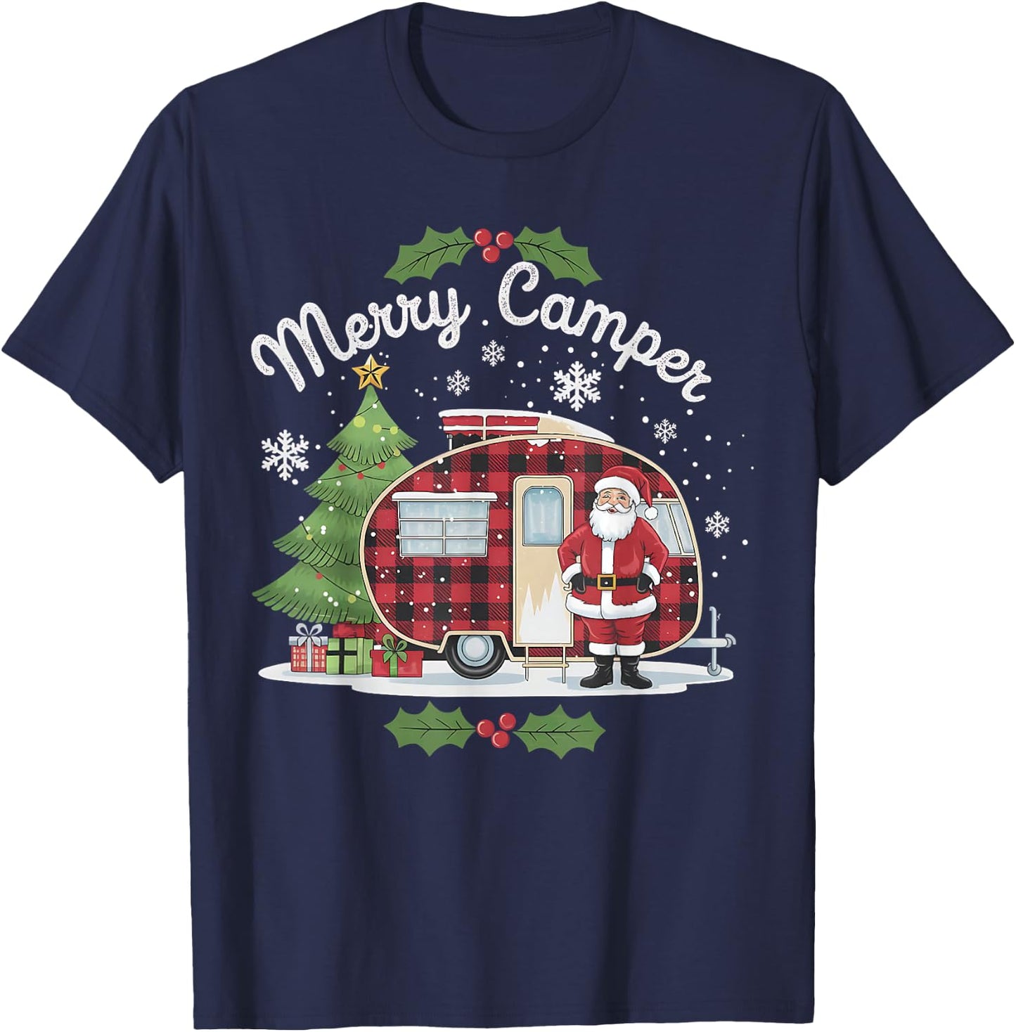 Merry Camper Christmas Santa Camping Truck Family Matching T-Shirt - T-Shirt | Navy
