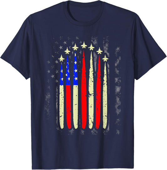 4th of July Jet Fighter American Flag Patriotic Hero Flying T-Shirt - T-Shirt | Navy