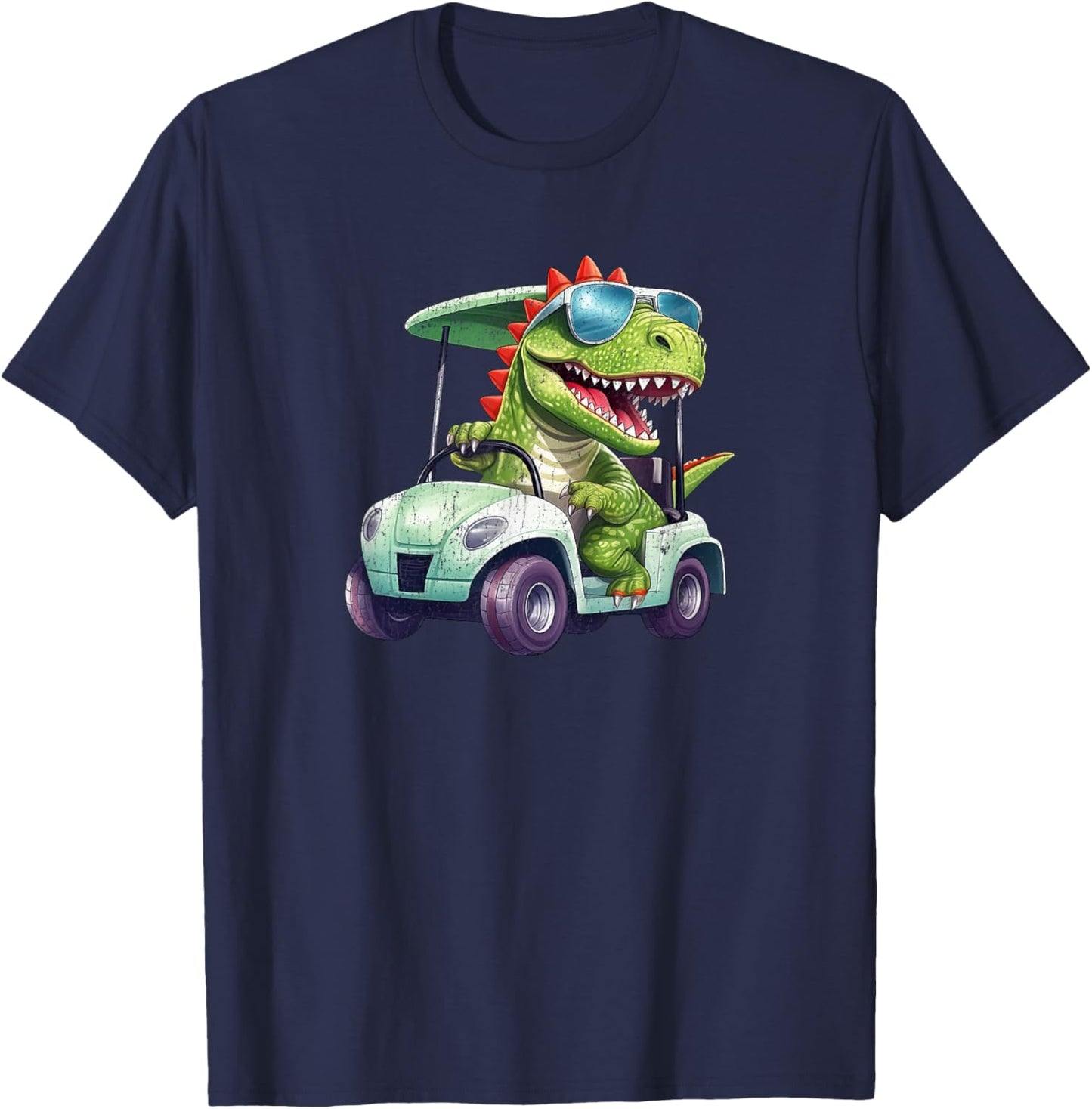 Vintage T-Rex Tyrannosaurus Dinosaur in a Golf Cart Funny T-Shirt - T-Shirt | Navy
