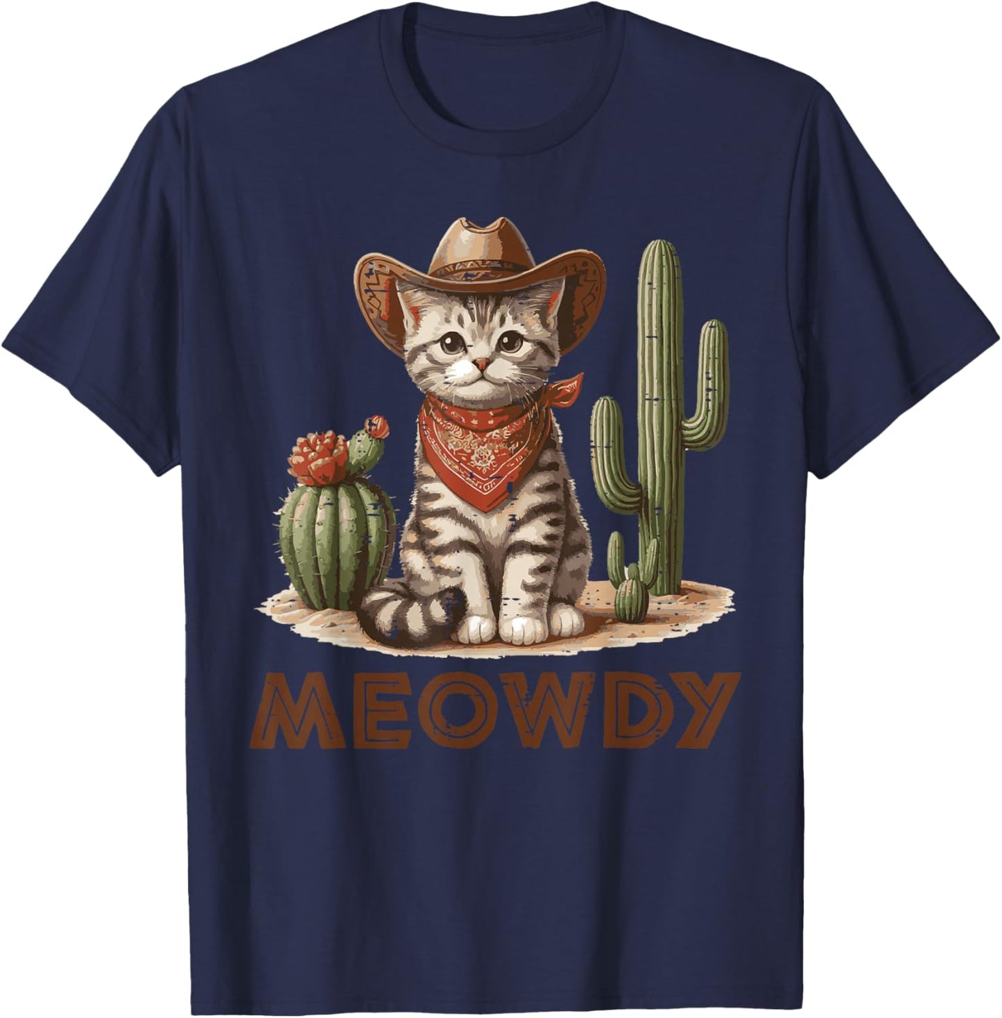 Cat Cowboy Hat Cactus Meowdy Cute Kitten Kitty Women Men Kid T-Shirt - T-Shirt | Navy