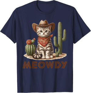 Cat Cowboy Hat Cactus Meowdy Cute Kitten Kitty Women Men Kid T-Shirt - T-Shirt | Navy