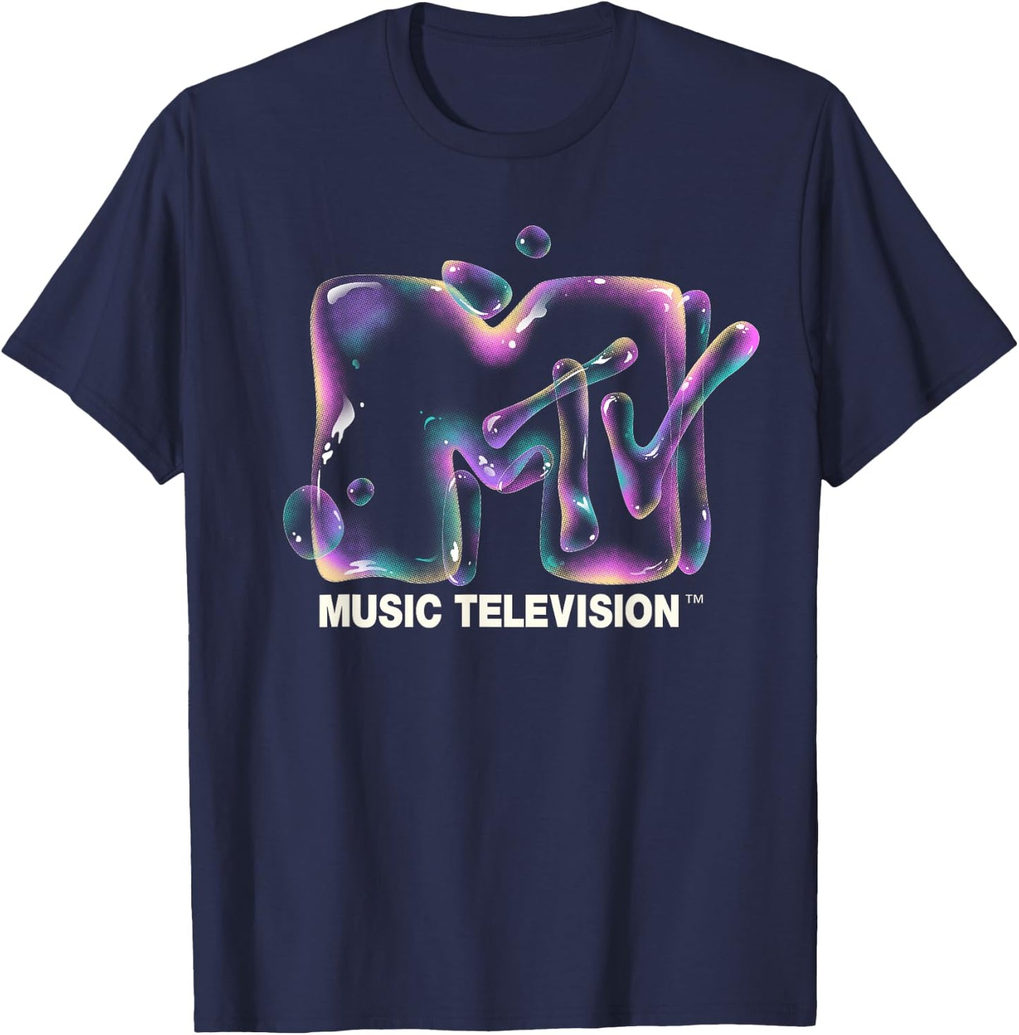 Mademark x MTV - MTV Logo Soap Bubbles Rainbow Detergent Liquid Bubble MTV T-Shirt - T-Shirt | Navy