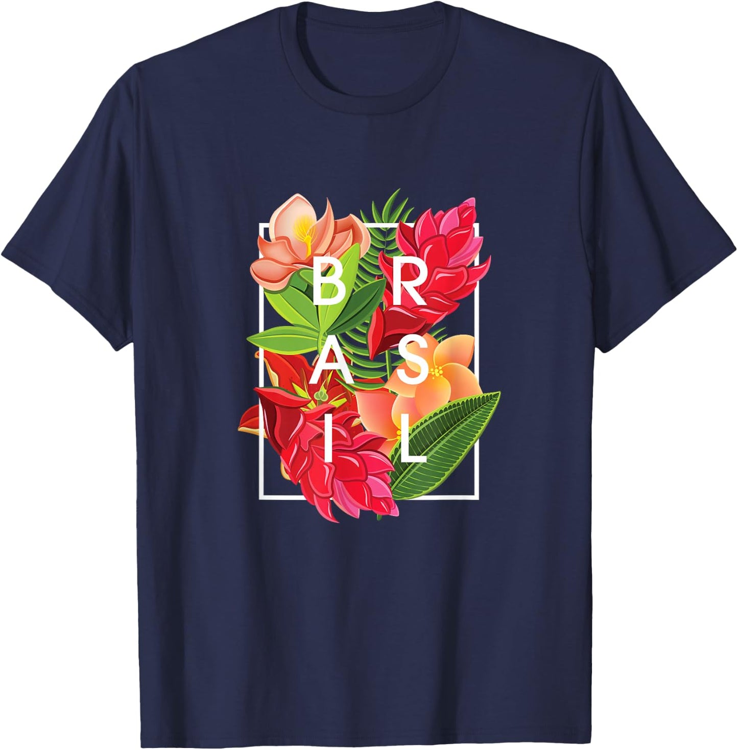 Flowers of Brazil Word Art - Brazilian Pride T-Shirt - T-Shirt | Navy