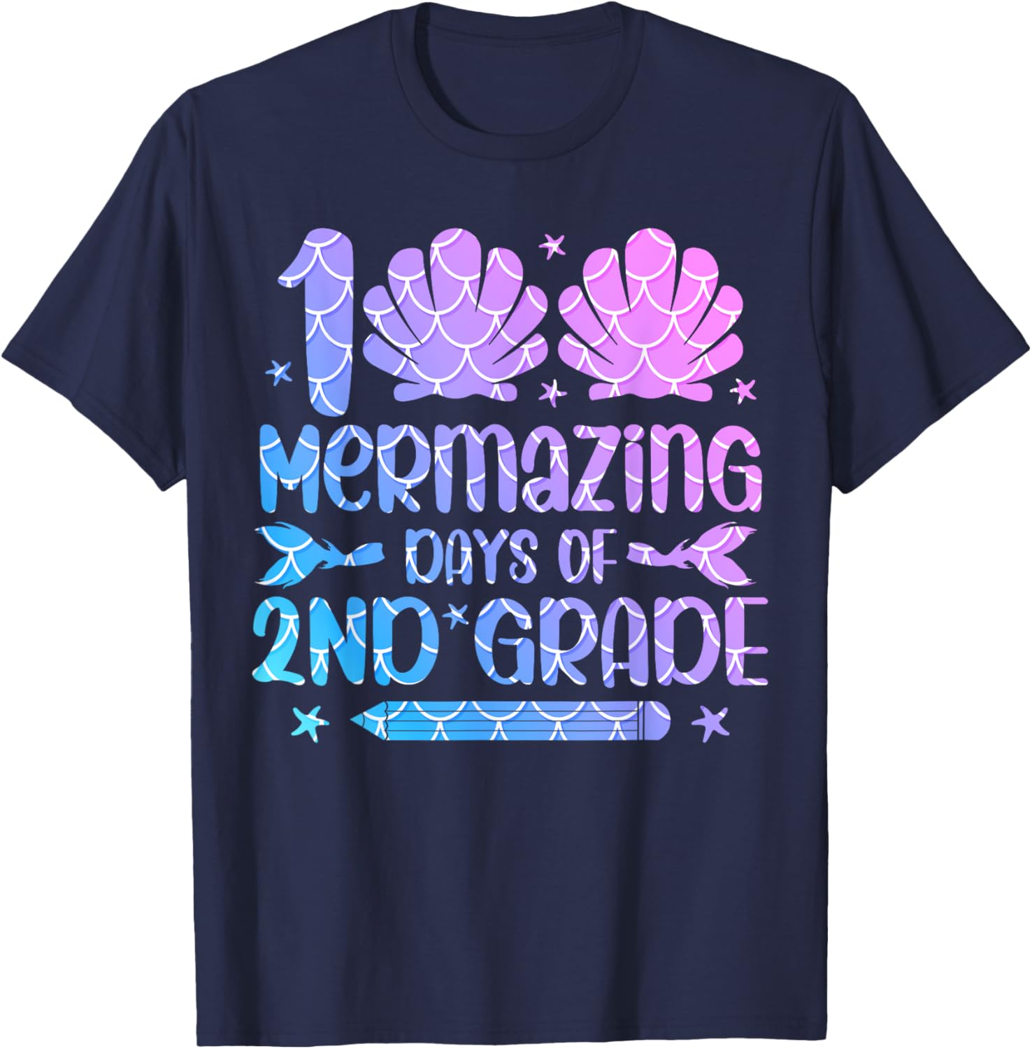 100 Mermazing Days Of 2nd Grade 100th Day Of School Girls T-Shirt - T-Shirt | Navy