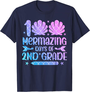 100 Mermazing Days Of 2nd Grade 100th Day Of School Girls T-Shirt - T-Shirt | Navy