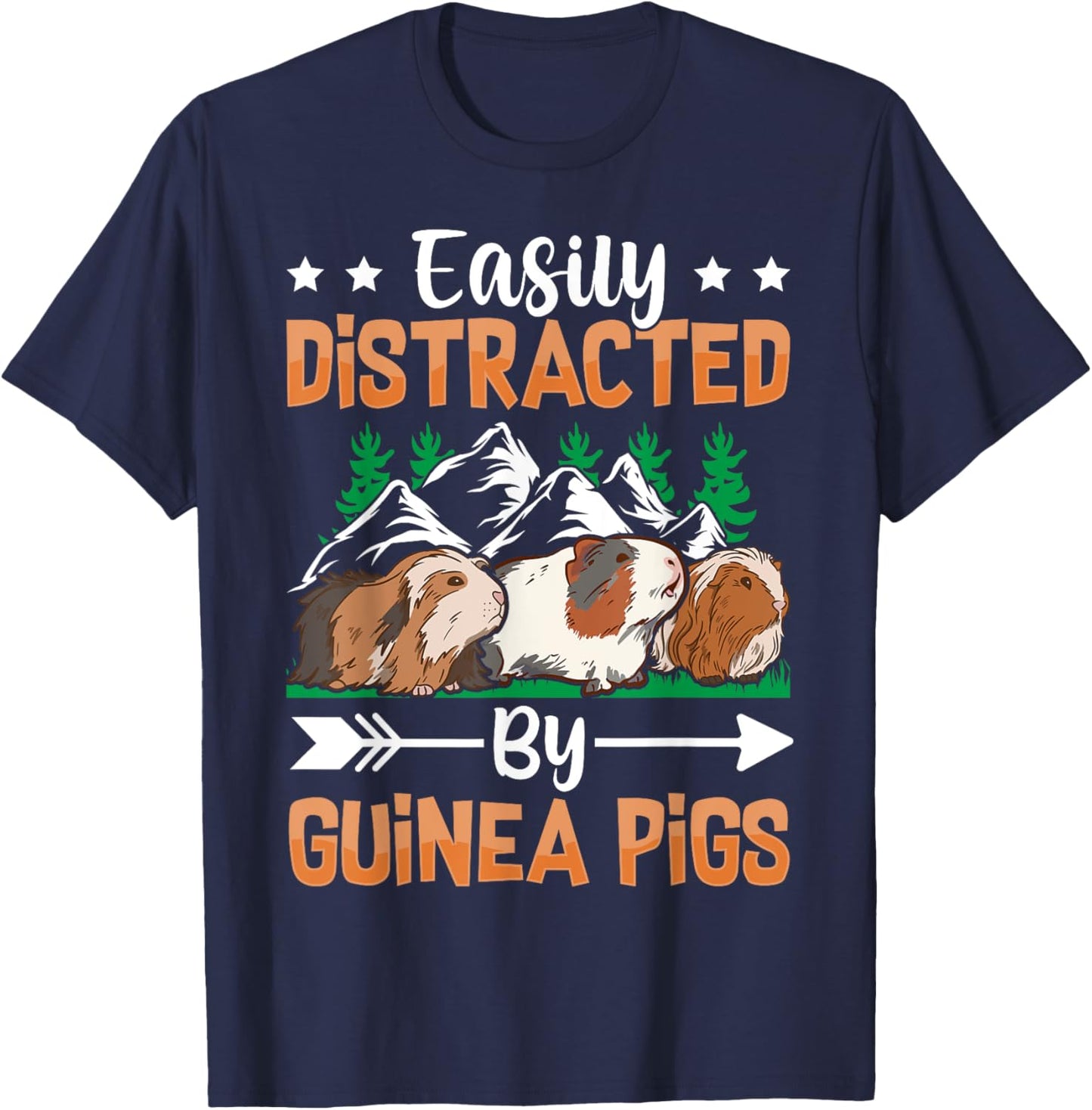 Easily Distracted By Guinea Pigs T-Shirt - T-Shirt | Navy