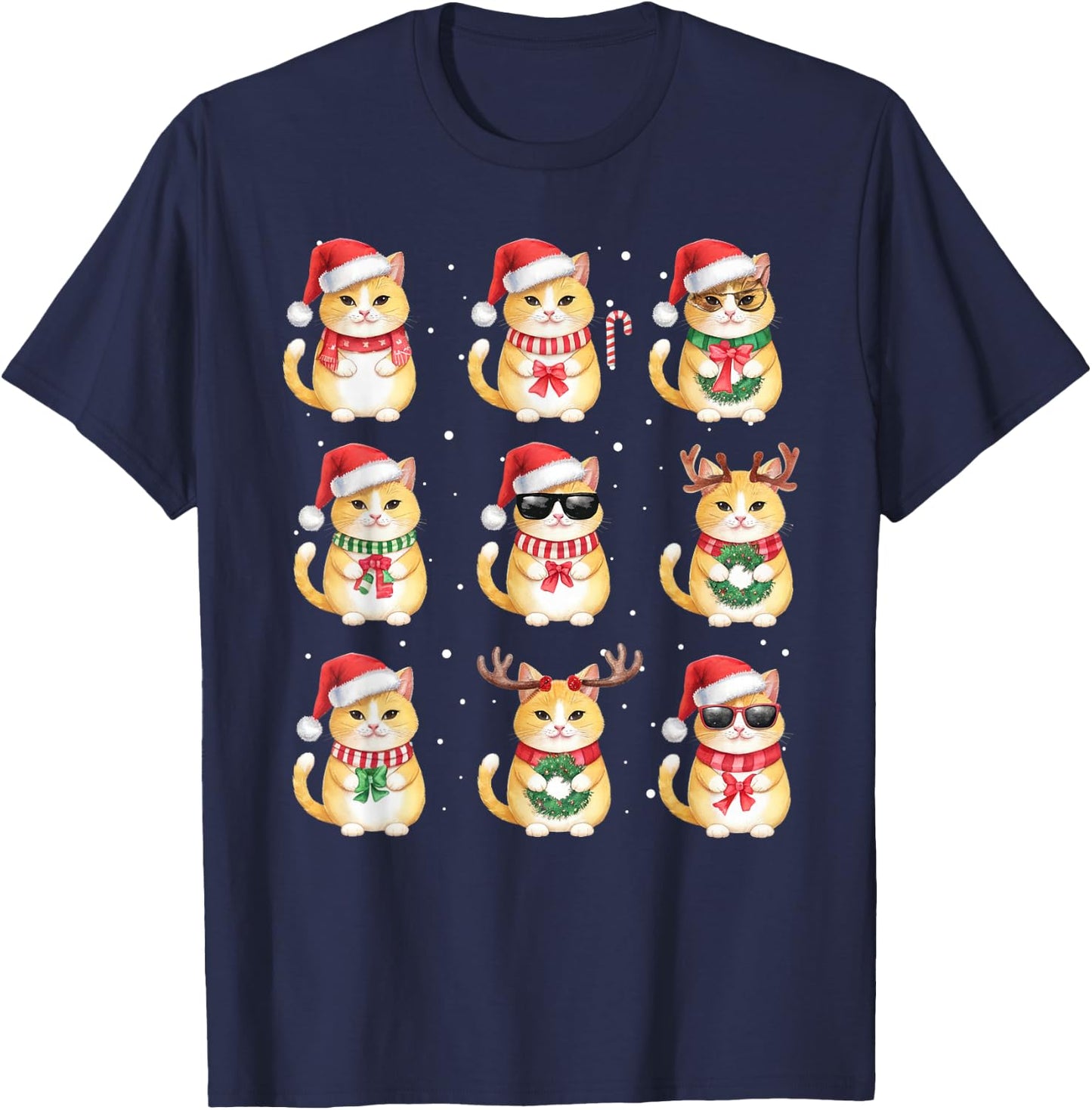 Cat Christmas Lights Funny Cats Lover Animal Pajama T-Shirt - T-Shirt | Navy