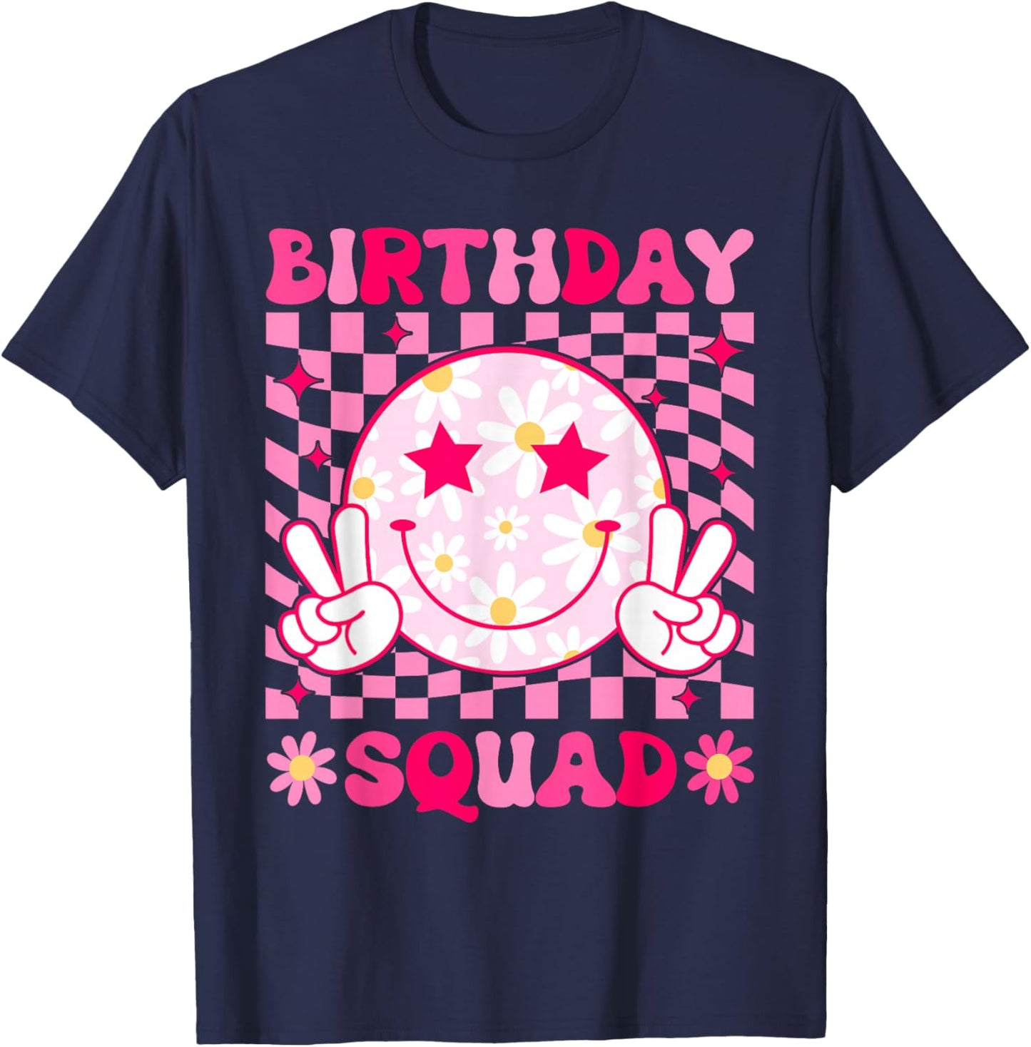 Birthday Squad Matching Birthday Family Group Bday Flower T-Shirt - T-Shirt | Navy