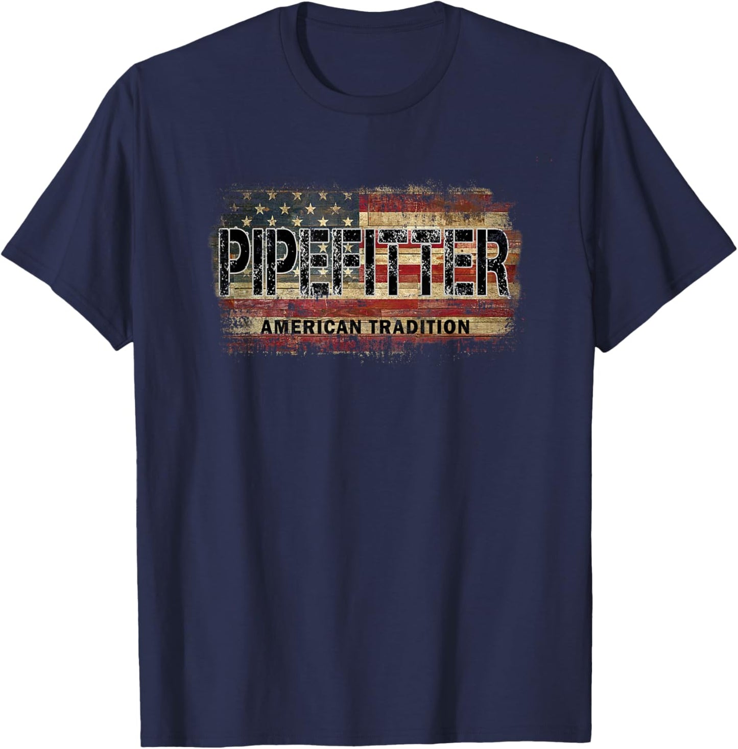 Vintage Pipefitter American Flag T-Shirt - T-Shirt | Navy