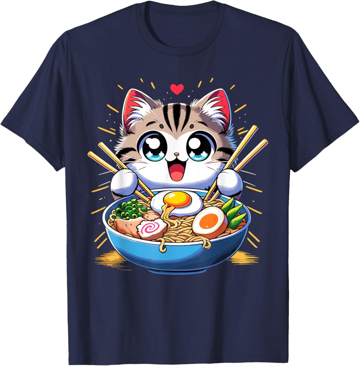 Kawaii Cat Japanese Anime Manga Cat Ramen T-Shirt - T-Shirt | Navy