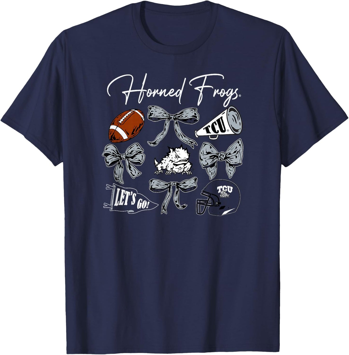 TCU Horned Frogs Football Bows Purple Officially Licensed T-Shirt - T-Shirt | Navy