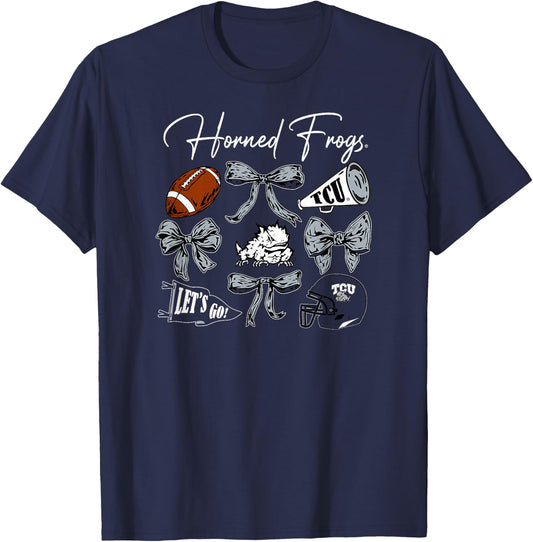 TCU Horned Frogs Football Bows Purple Officially Licensed T-Shirt - T-Shirt | Navy