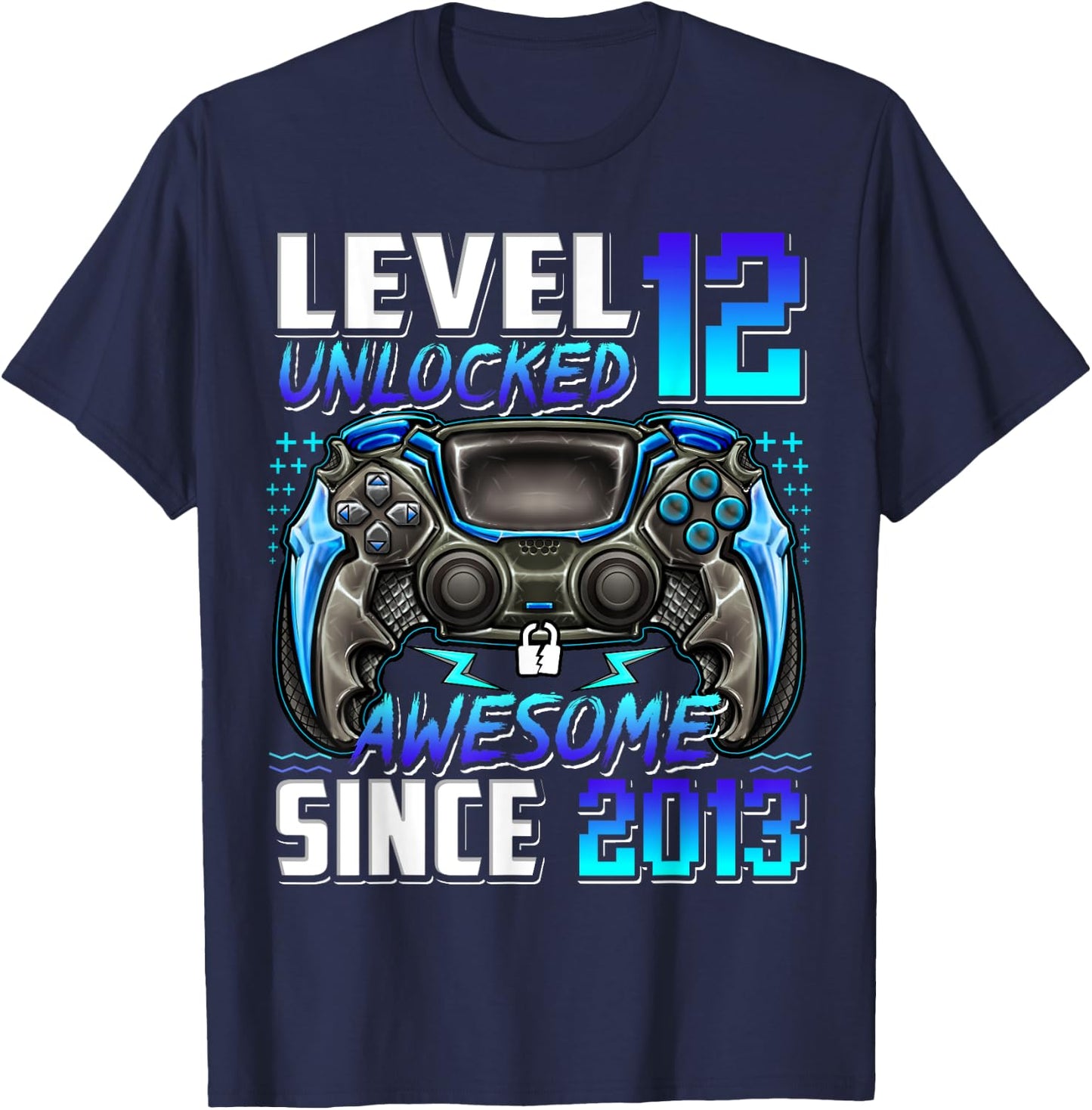 Level 12 Unlocked Awesome Since 2013 12th Birthday Gaming T-Shirt - T-Shirt | Navy