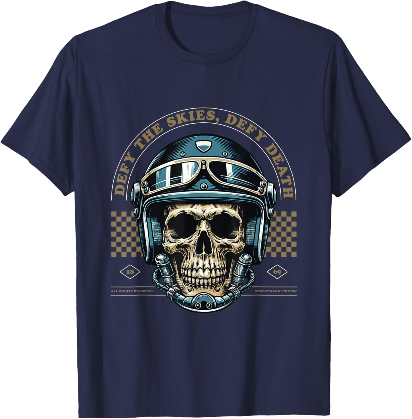 Skull with Helmet T-Shirt - T-Shirt | Navy