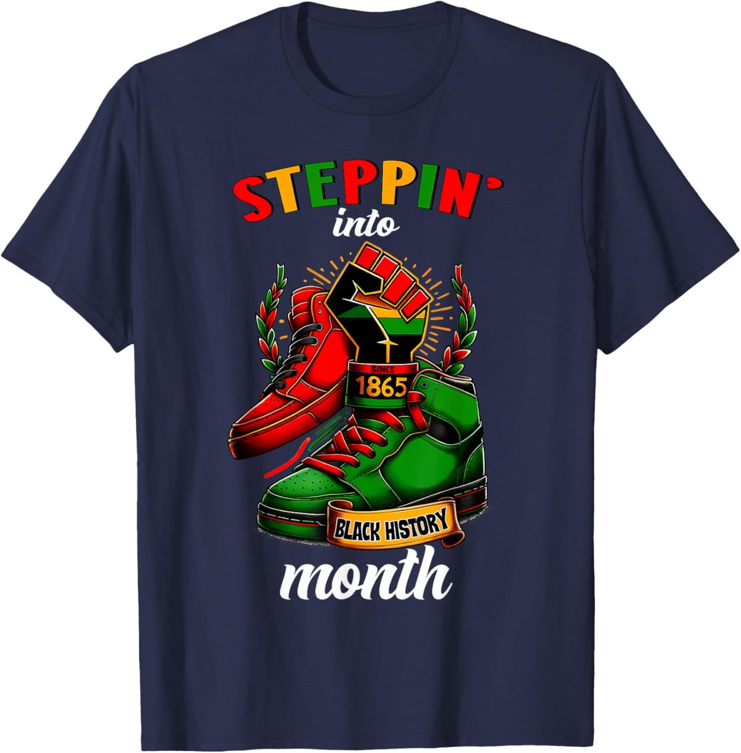 Stepping Into Black History Month Afro American T-Shirt - T-Shirt | Navy