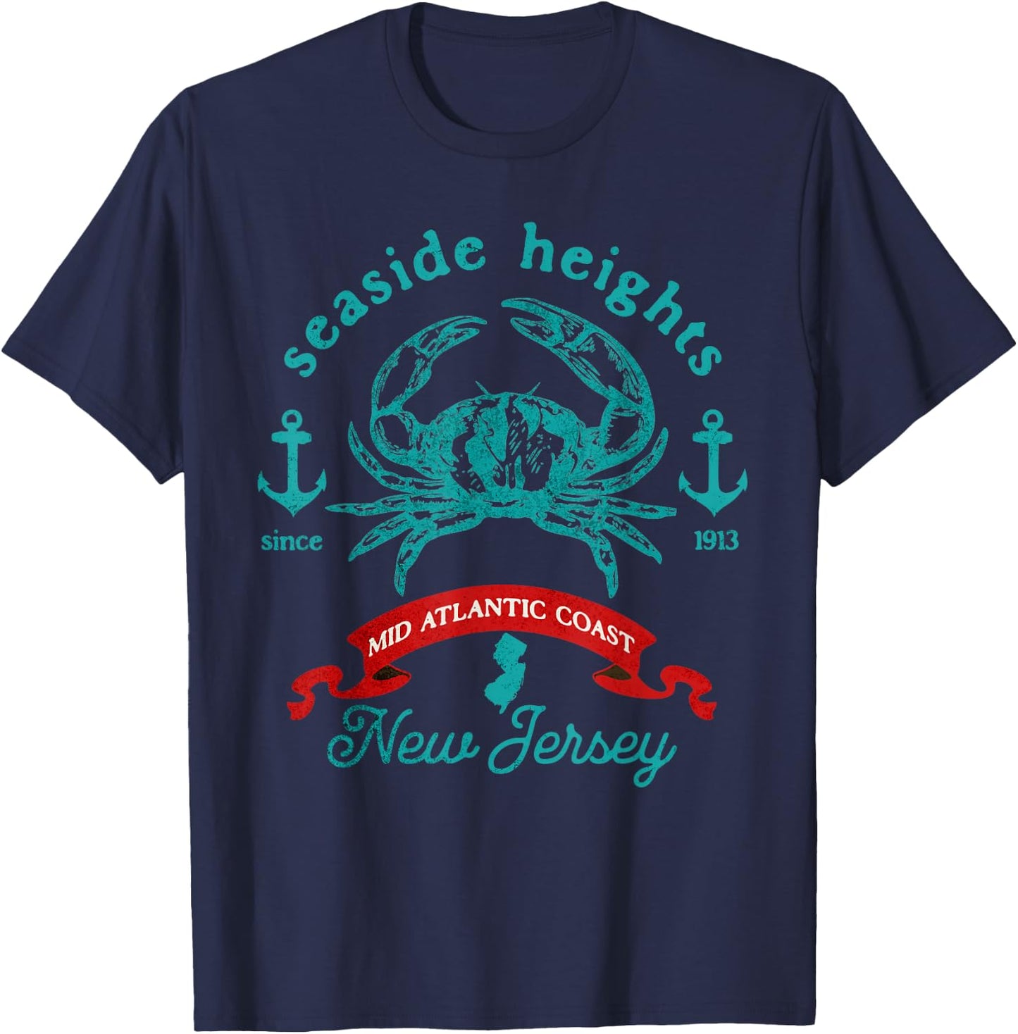 Seaside Heights New Jersey Crab Fishing Vacation Souvenir T-Shirt - T-Shirt | Navy