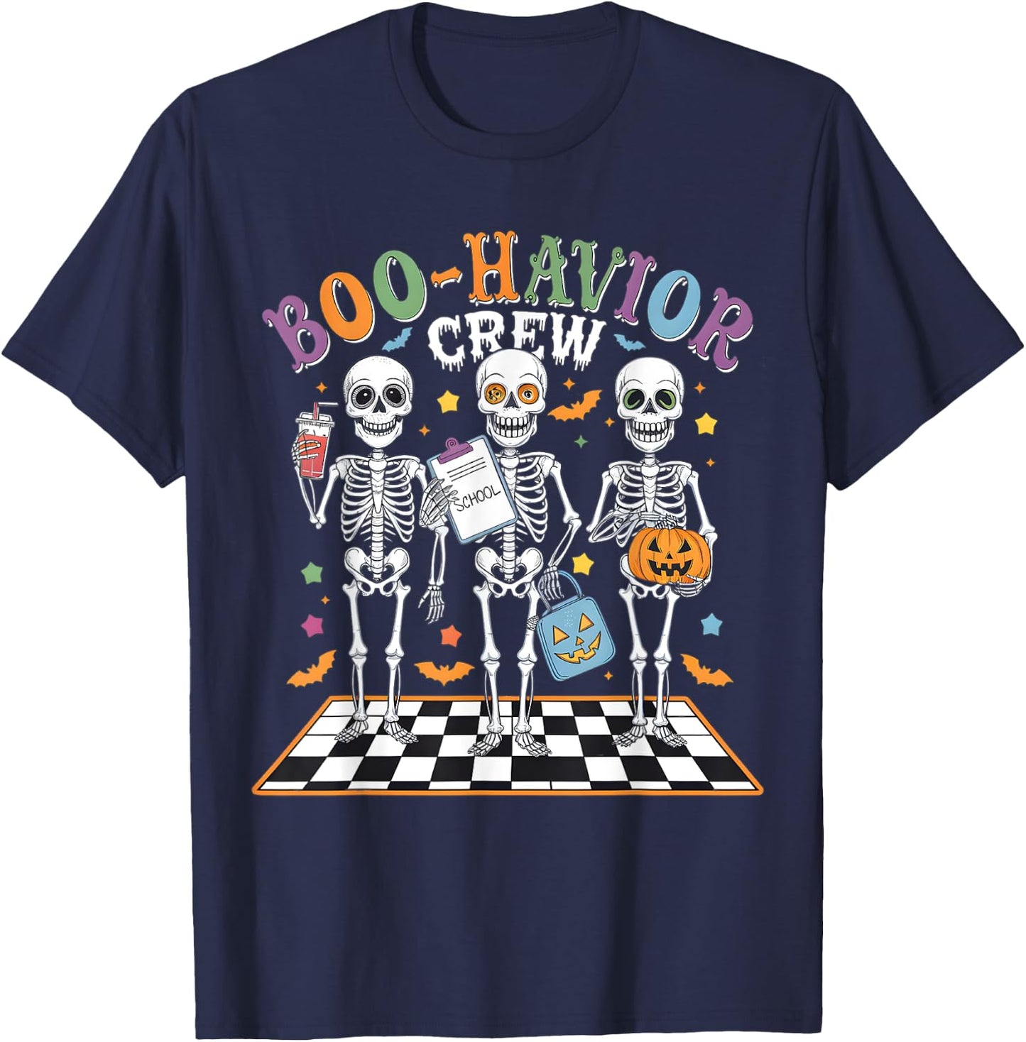 Boo-Havior Crew Behavior Analyst Skeletons Halloween ABA RBT T-Shirt - T-Shirt | Navy