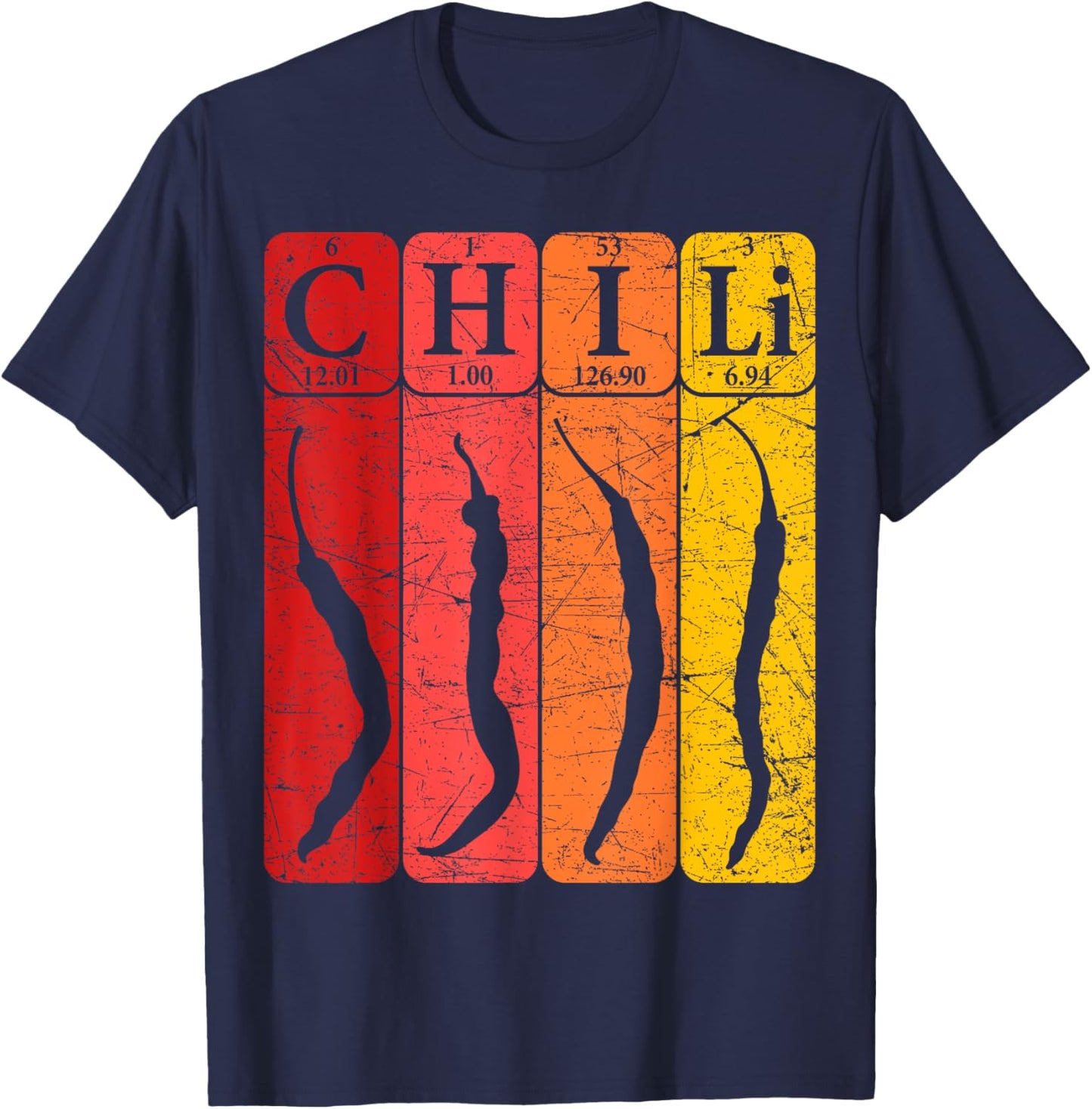 Chili Periodic Table Elements Chili Pepper Spicy Food Retro T-Shirt - T-Shirt | Navy