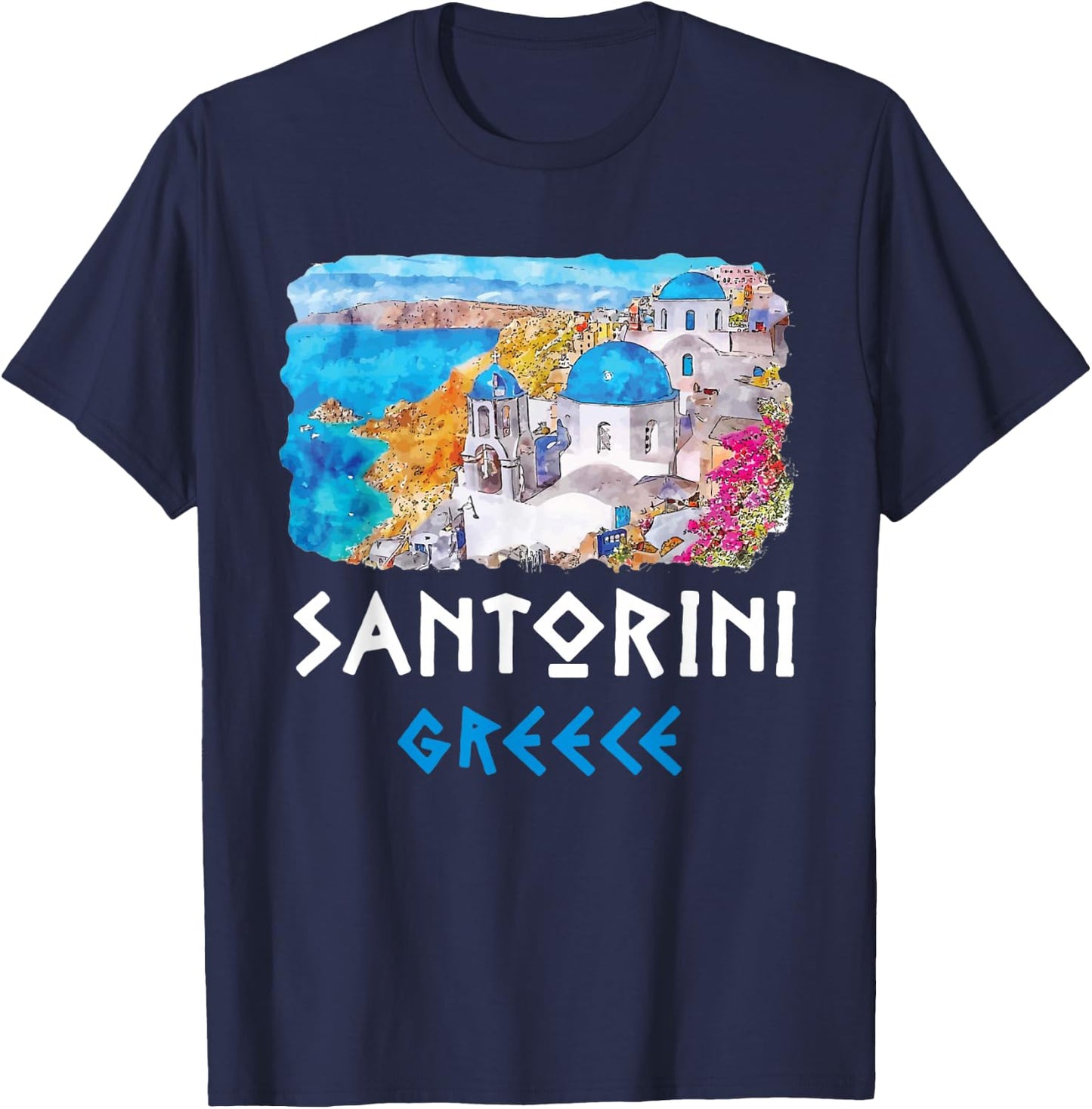 Santorini Greece Painting Souvenir T-Shirt - T-Shirt | Navy
