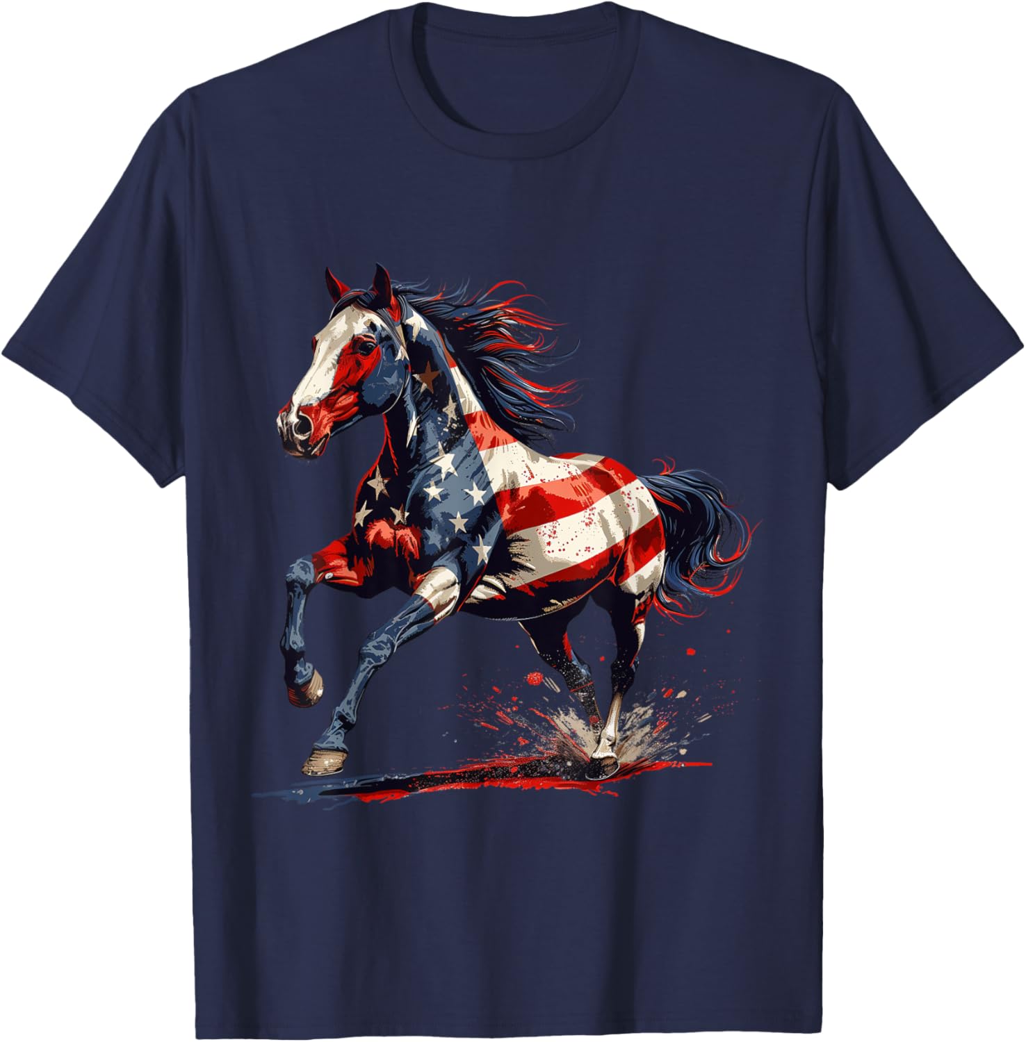 Patriotic Horse USA Flag Vintage Horse 4th Of July Women Men T-Shirt - T-Shirt | Navy