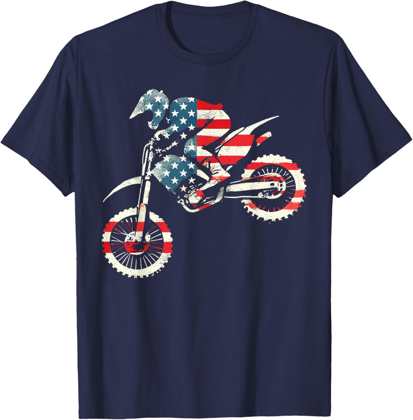 Dirt Bike American Flag Motocross Enduro T-Shirt - T-Shirt | Navy