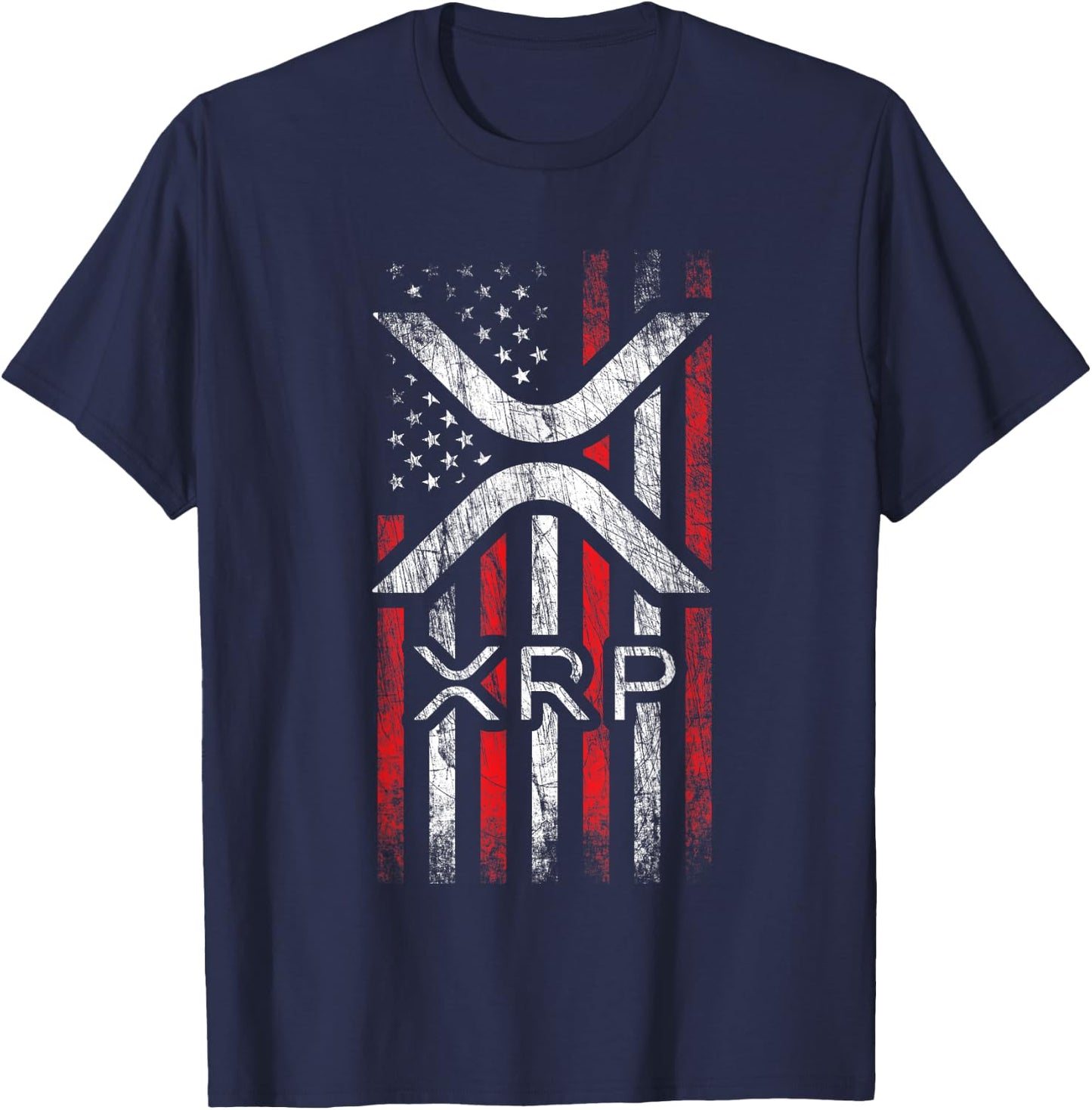 Crypto Currency - XRP Cryptocurrency - American Flag - XRP T-Shirt - T-Shirt | Navy