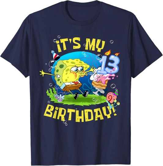 Spongebob It's My 13th Birthday Cake Kids Thirteen Spongebob T-Shirt - T-Shirt | Navy