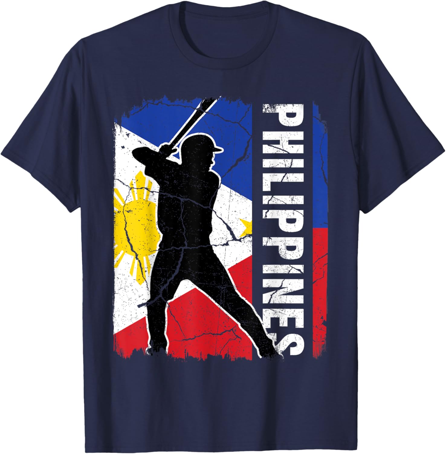 Filipino Baseball Player Philippines Flag Baseball Fans T-Shirt - T-Shirt | Navy