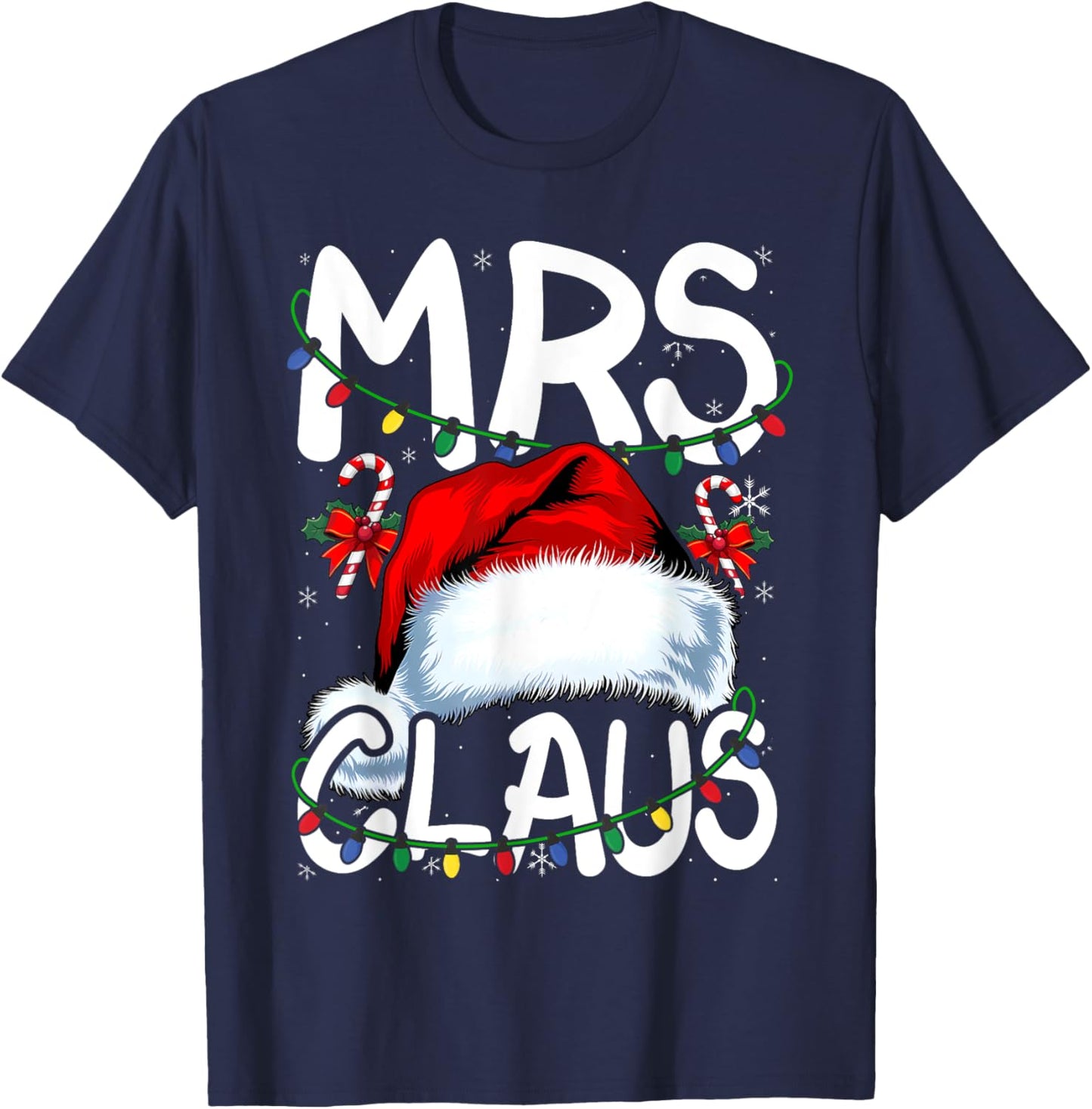 Mr and Mrs Claus Couples Matching Christmas Pajamas Santa T-Shirt - T-Shirt | Navy