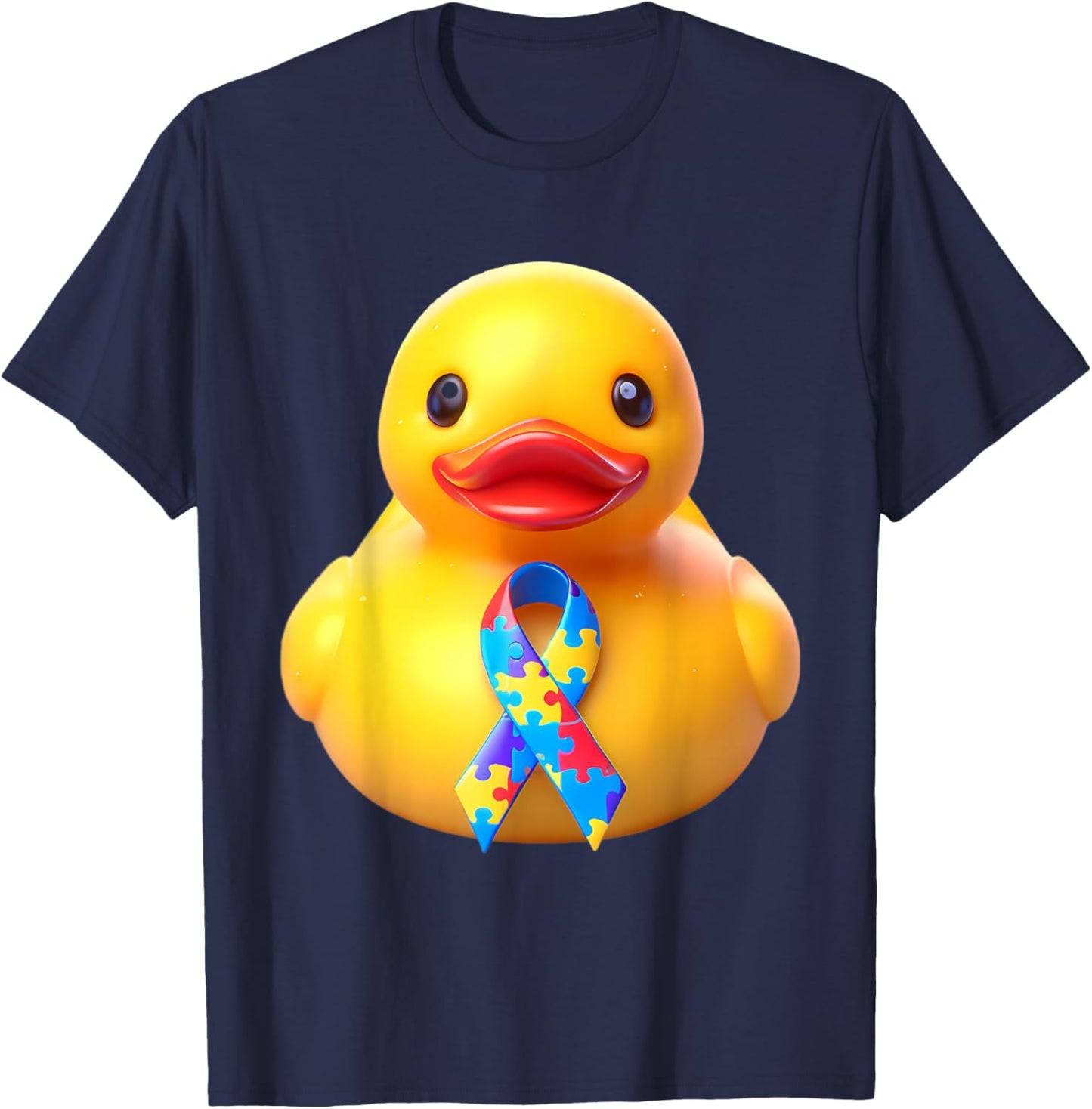 Autism Awareness Rubber Duck Yellow Red Blue Ducky Ribbon T-Shirt - T-Shirt | Navy