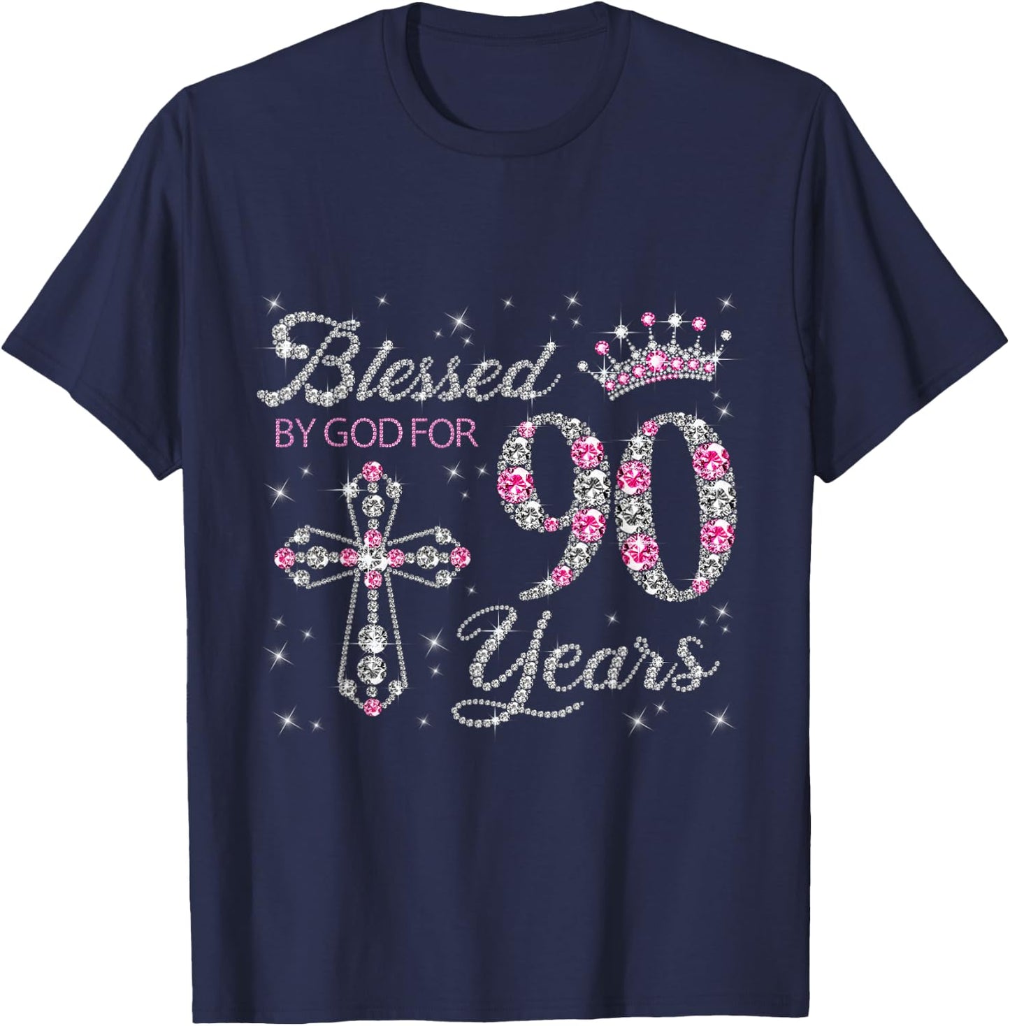 Blessed by God For 90 Years Old 90th Birthday Gift T-Shirt - T-Shirt | Navy