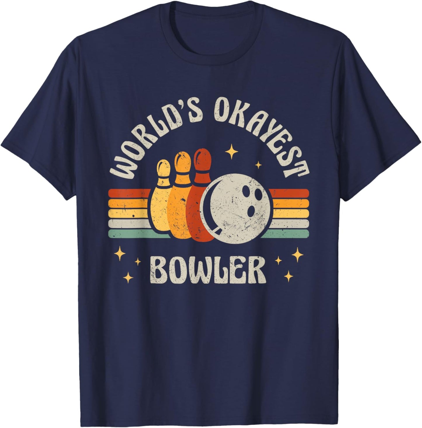 Funny Retro Bowling World's Okayest Bowler Vintage Bowler T-Shirt - T-Shirt | Navy