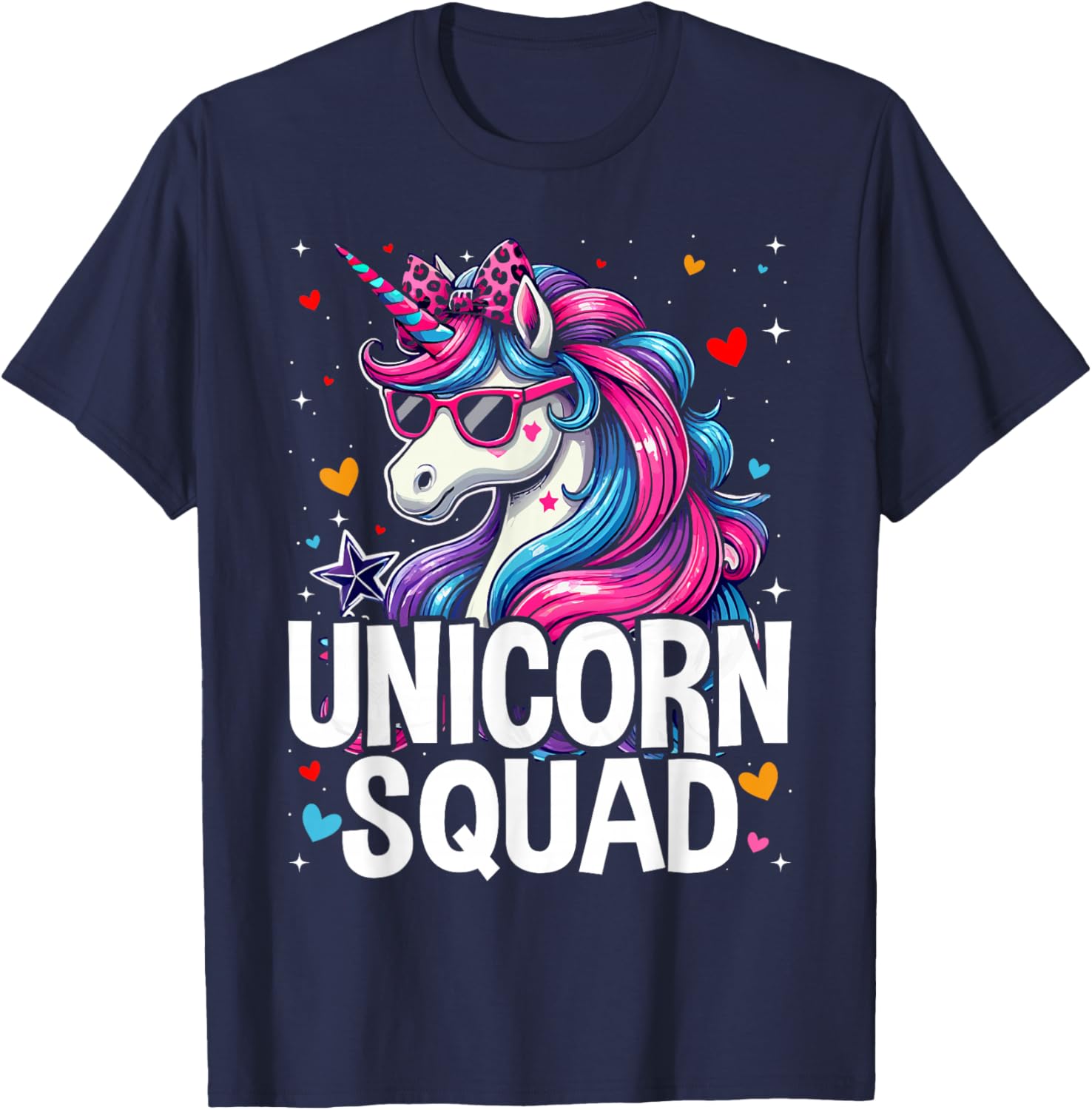 Unicorn Squad - Graceful Unicorn with Leopard Bandana T-Shirt - T-Shirt | Navy