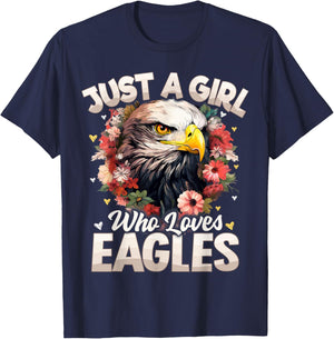 Just A Girl Who Loves Eagle Floral Women Girls T-Shirt - T-Shirt | Navy