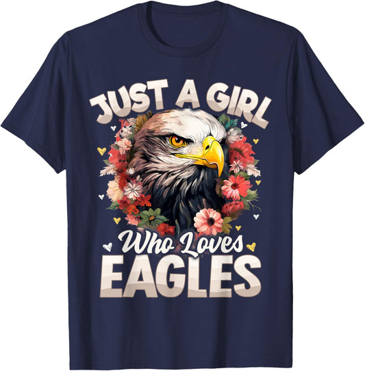 Just A Girl Who Loves Eagle Floral Women Girls T-Shirt - T-Shirt | Navy