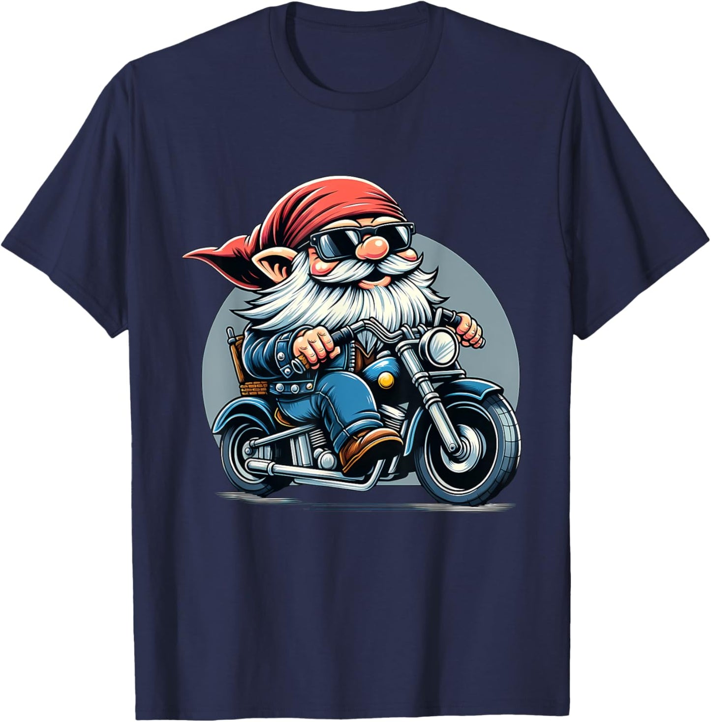 Biker Gnome Riding Motorbike T-Shirt - T-Shirt | Navy