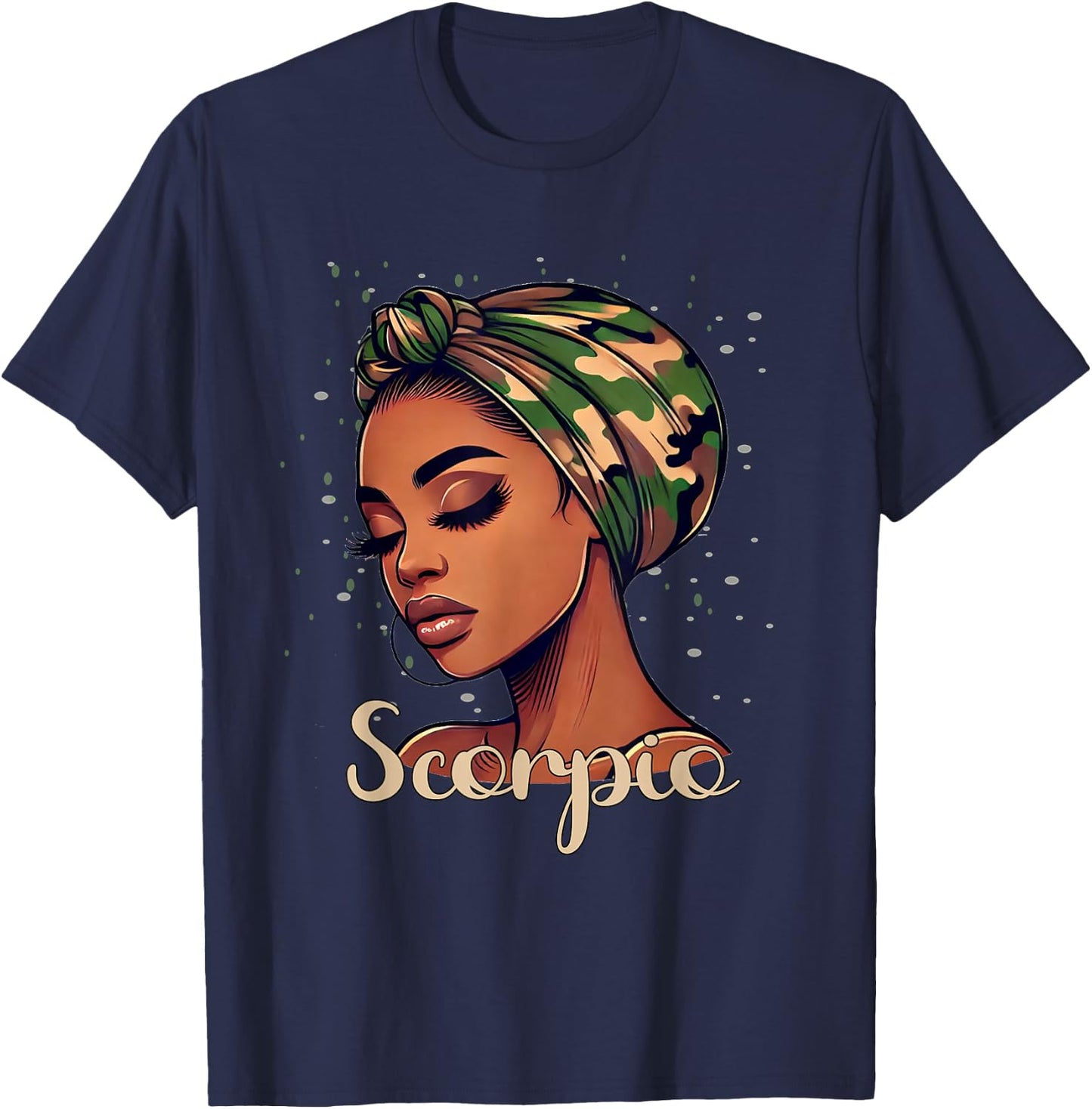 Scorpio Black Woman With Camo Scarf Birthday T-Shirt - T-Shirt | Navy