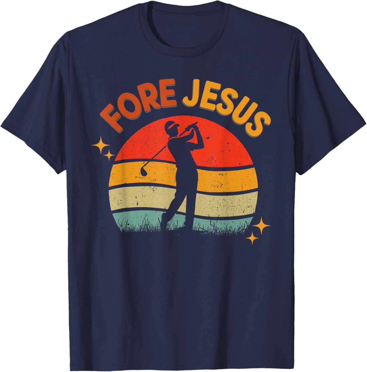 FORE Jesus Christian Golf Retro 70s Religious Golfing Men's T-Shirt - T-Shirt | Navy