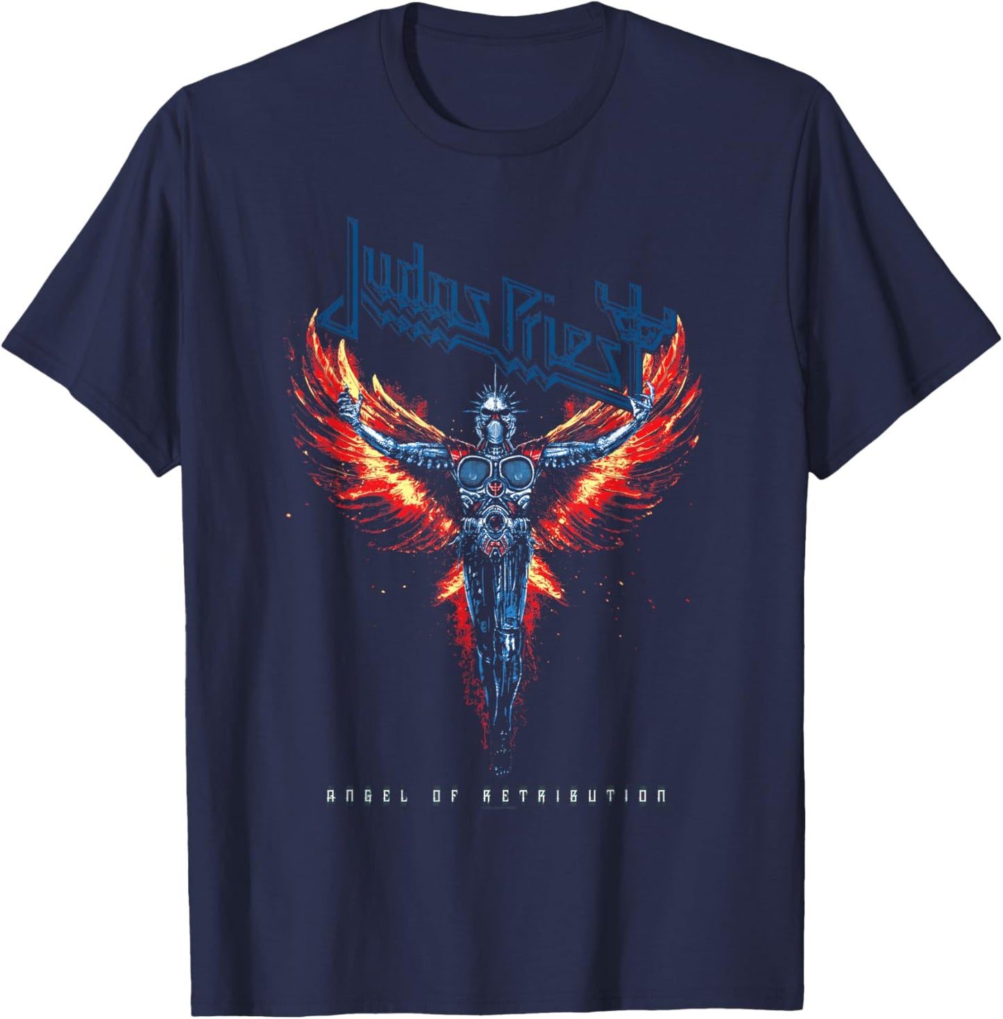 Judas Priest Angel Wings Blue Logo T-Shirt - T-Shirt | Navy