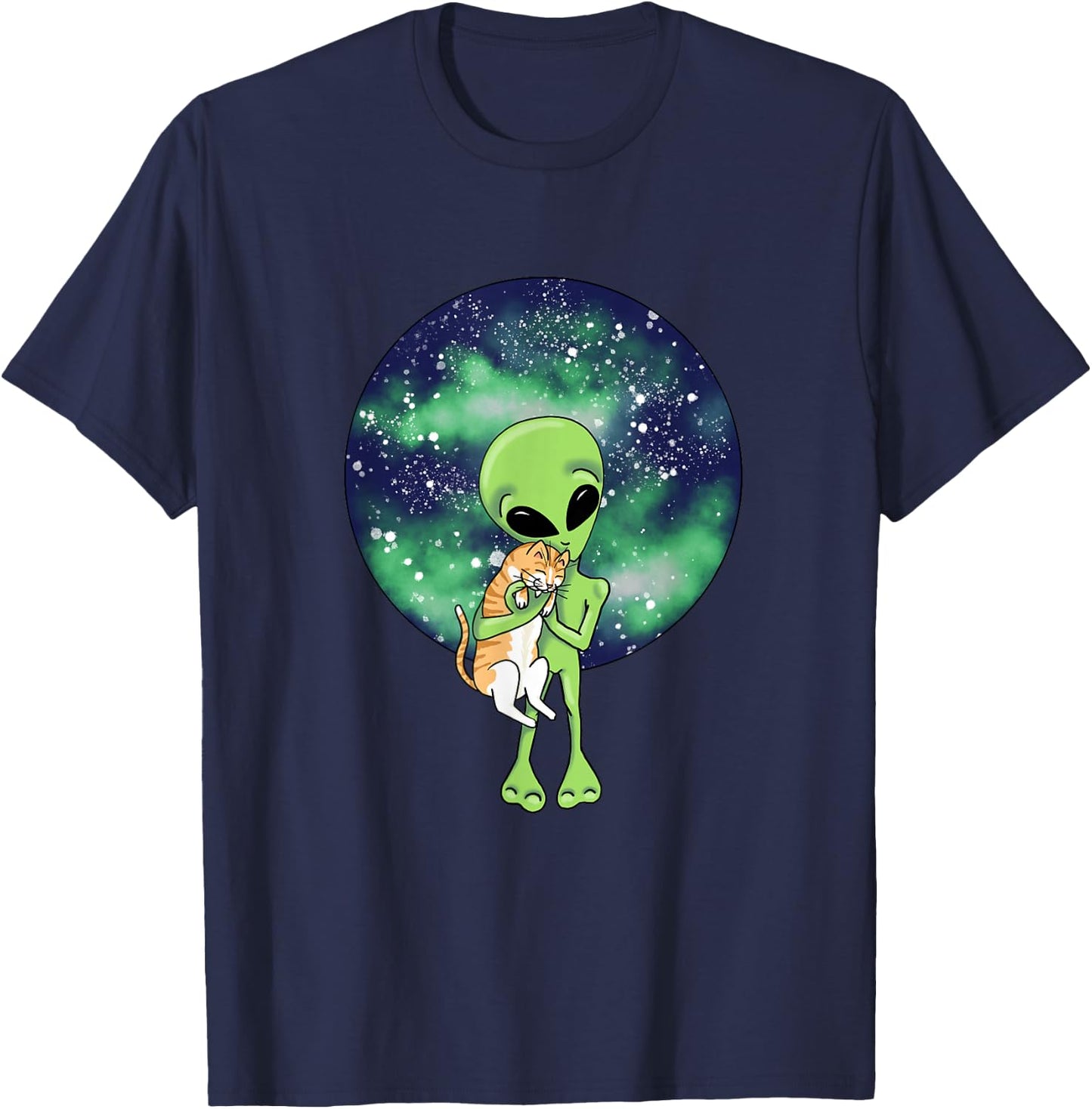 Alien and the Cat by Silvana Arias T-Shirt - T-Shirt | Navy